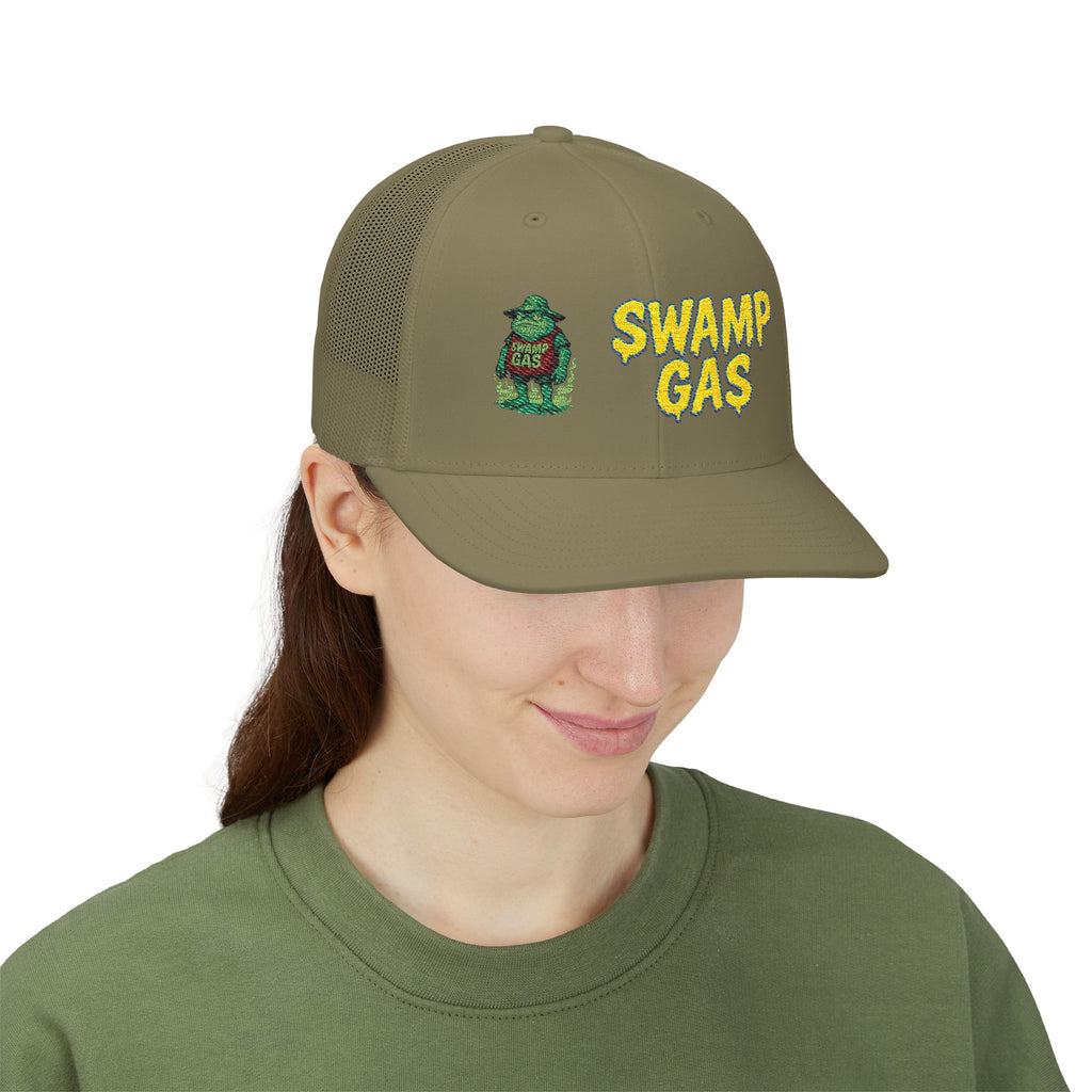 Swamp Gas Snapback Trucker Cap, Fun Summer Hat, Casual Outdoor Cap, Unique Gift for Him/Her, Festival Headwear, Retro Style Cap