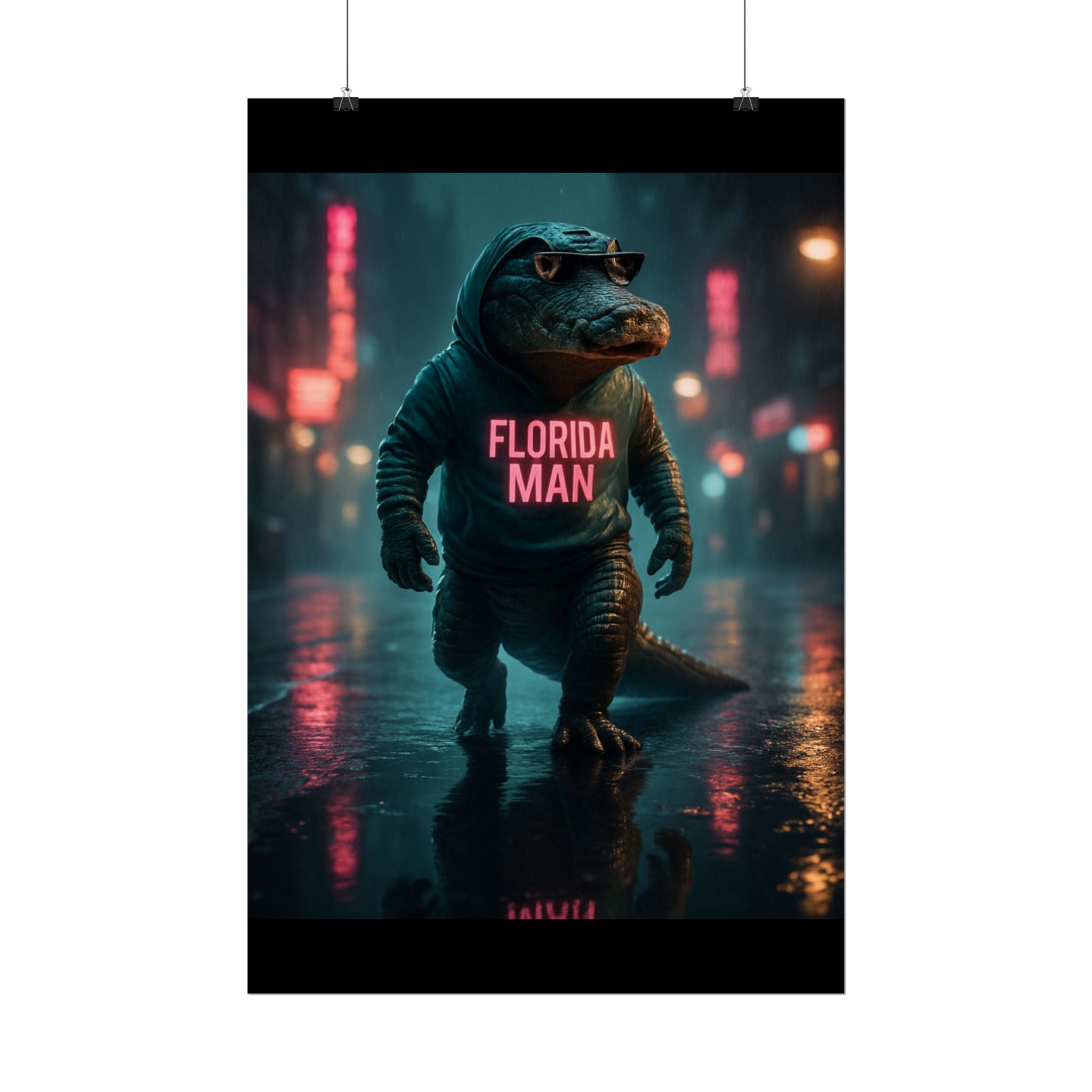 Rolled Posters - Florida Man Gaming Alligator Cyberpunk 3D Render