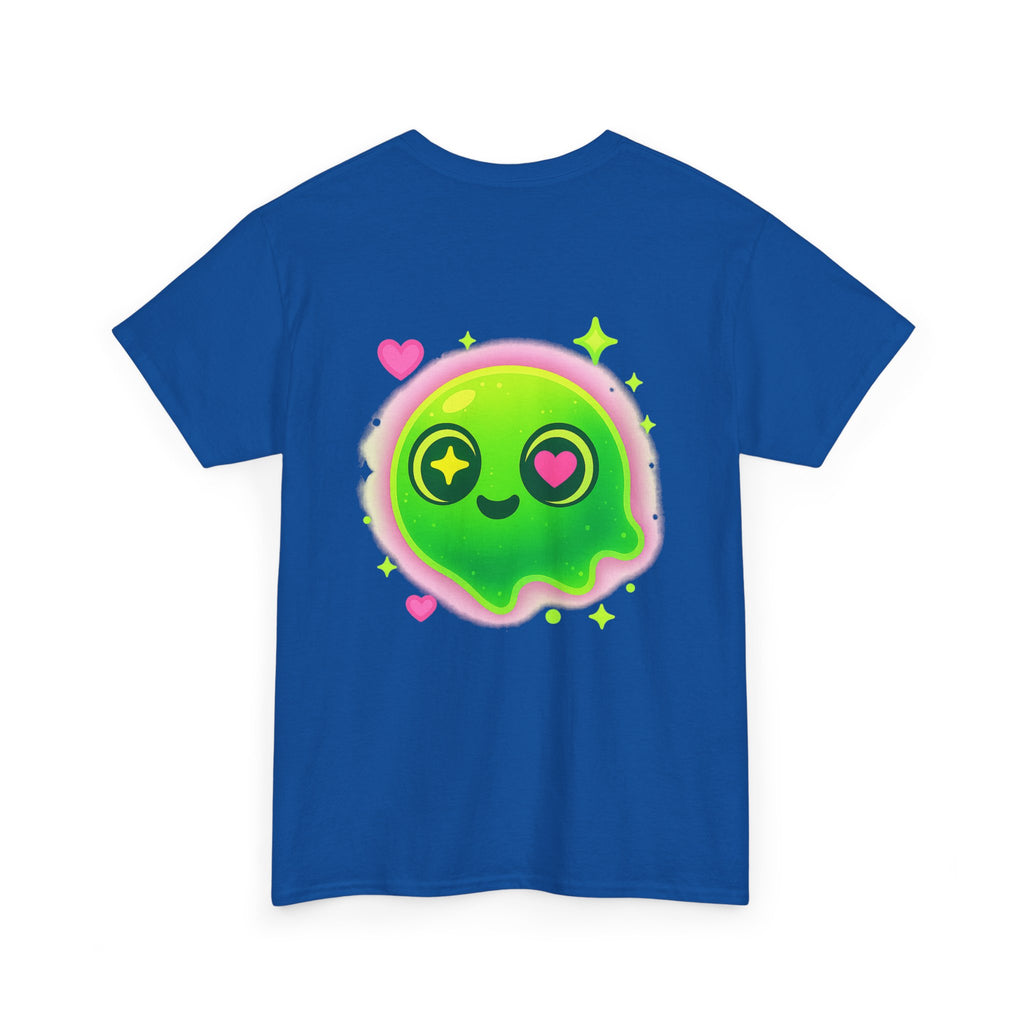 Neon Green Blob Unisex Tee - Cute Cartoonish Design with Hearts and Stars