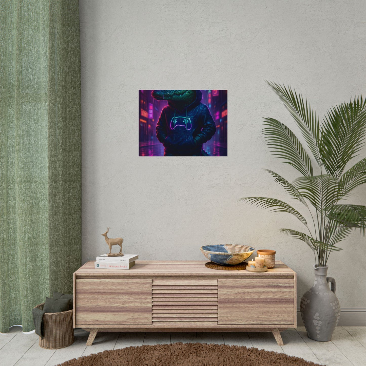 Rolled Posters - Florida Man Gaming Alligator Neon Gamer Hoodie Poster Print