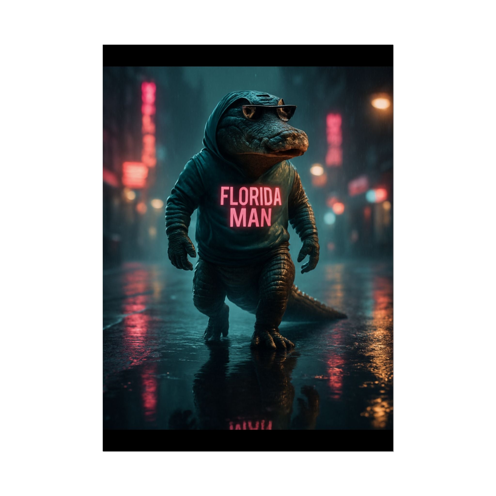Rolled Posters - Florida Man Gaming Alligator Cyberpunk 3D Render