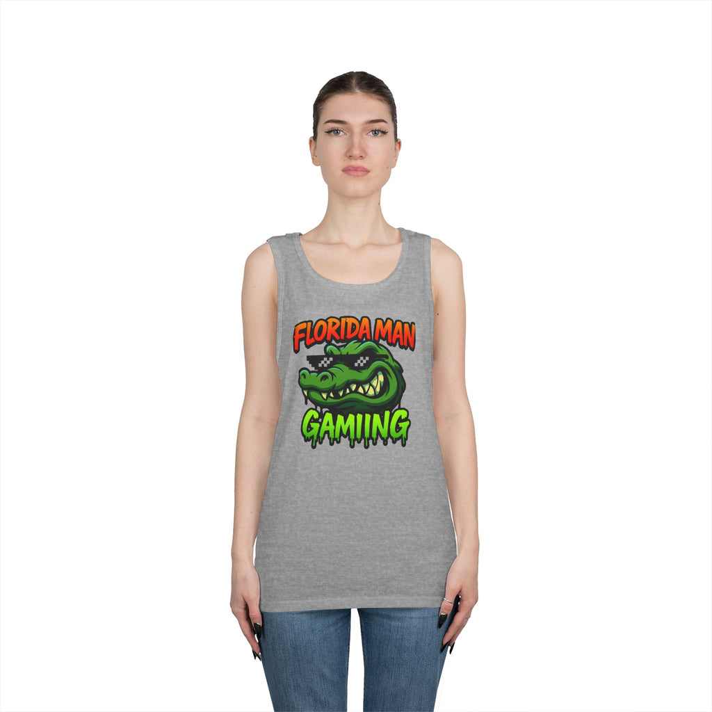 Florida Man Gaming Unisex Heavy Cotton Tank Top, Fun Summer Apparel, Gamer Gift, Casual Wear, Florida Themed Clothing