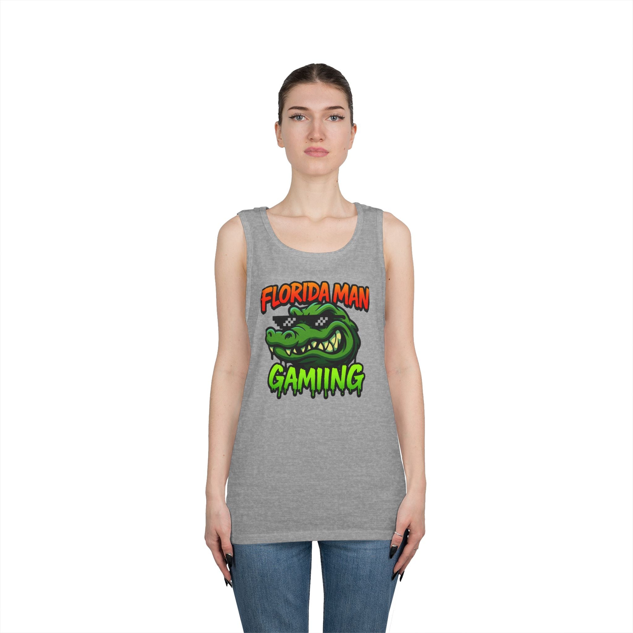 Florida Man Gaming Unisex Heavy Cotton Tank Top, Fun Summer Apparel, Gamer Gift, Casual Wear, Florida Themed Clothing