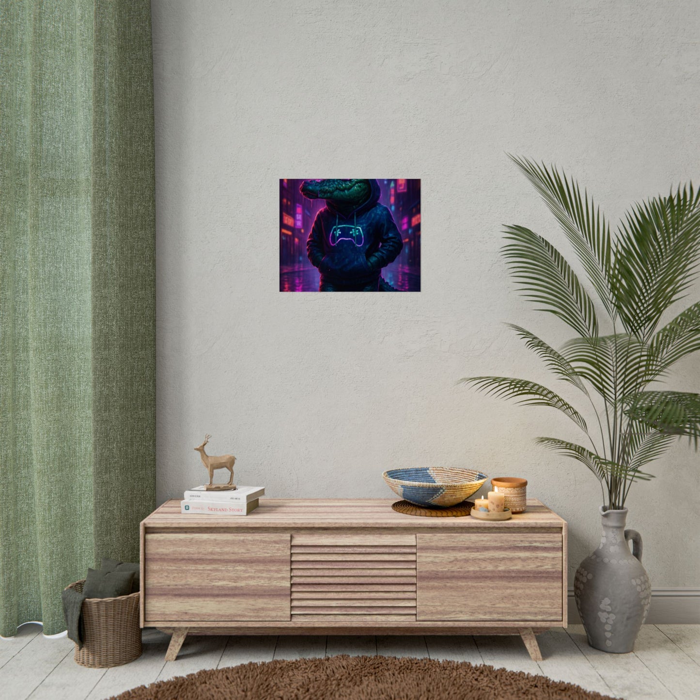 Rolled Posters - Florida Man Gaming Alligator Neon Gamer Hoodie Poster Print
