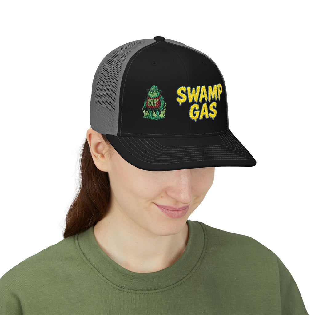 Swamp Gas Snapback Trucker Cap, Fun Summer Hat, Casual Outdoor Cap, Unique Gift for Him/Her, Festival Headwear, Retro Style Cap