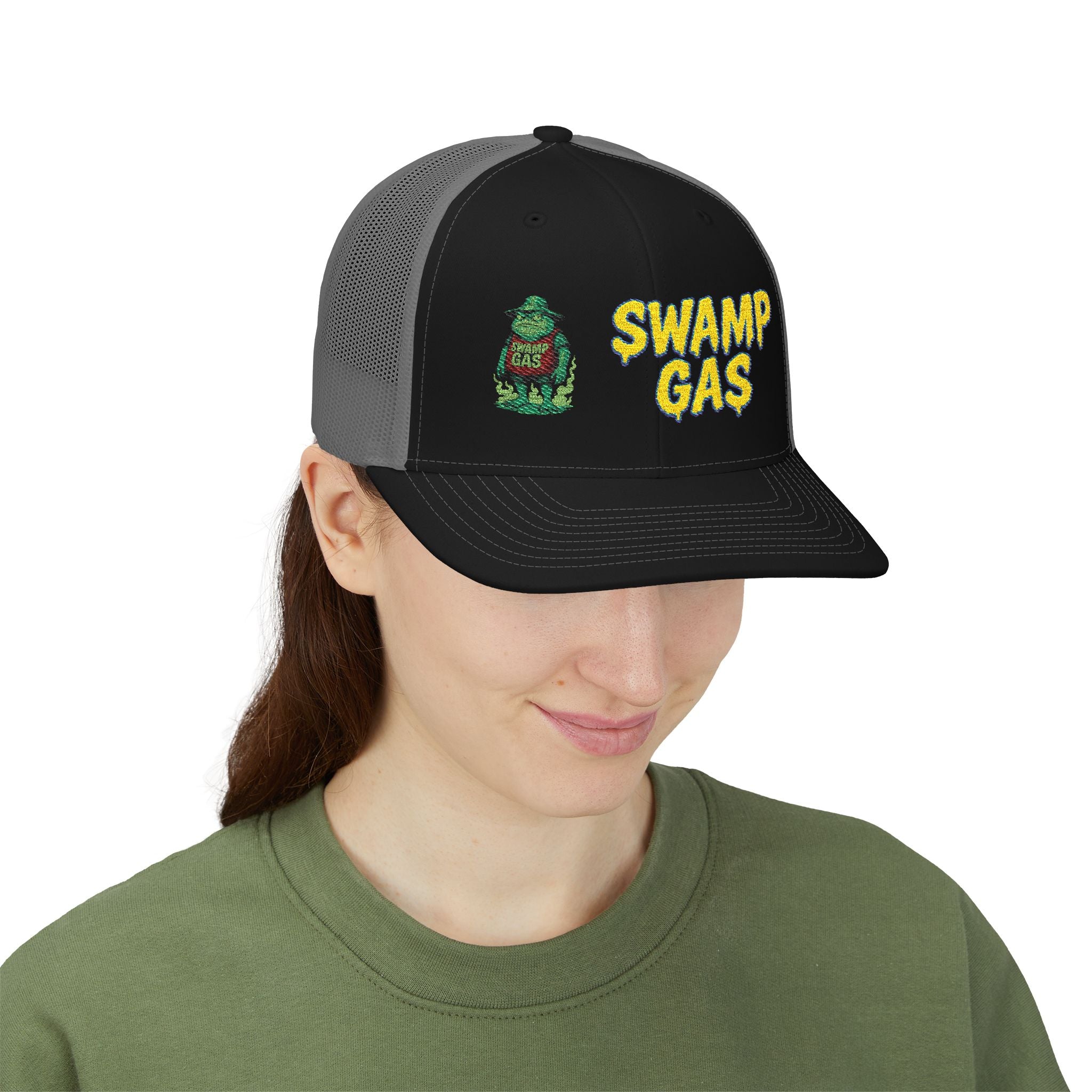 Swamp Gas Snapback Trucker Cap, Fun Summer Hat, Casual Outdoor Cap, Unique Gift for Him/Her, Festival Headwear, Retro Style Cap