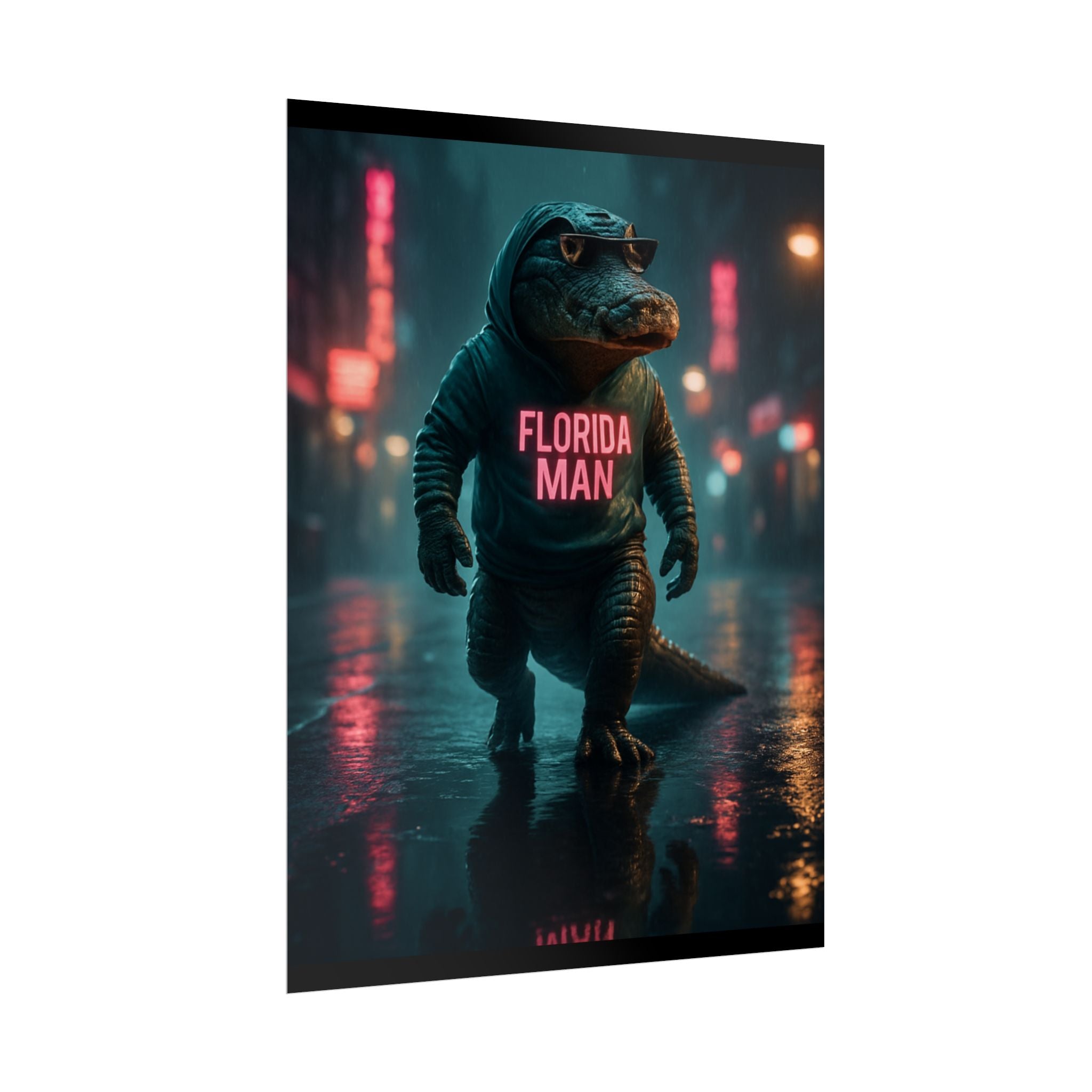 Rolled Posters - Florida Man Gaming Alligator Cyberpunk 3D Render