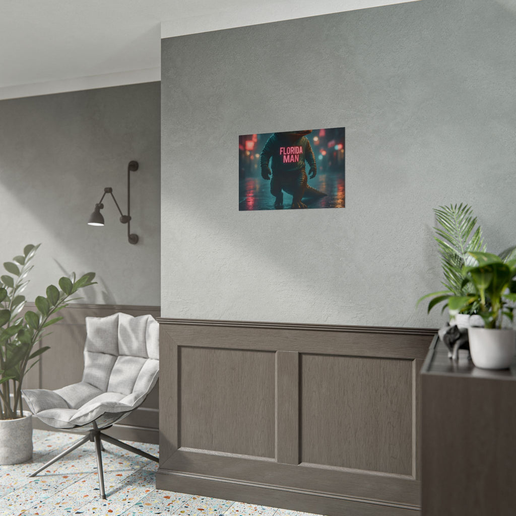 Rolled Posters - Florida Man Gaming Alligator Cyberpunk 3D Render