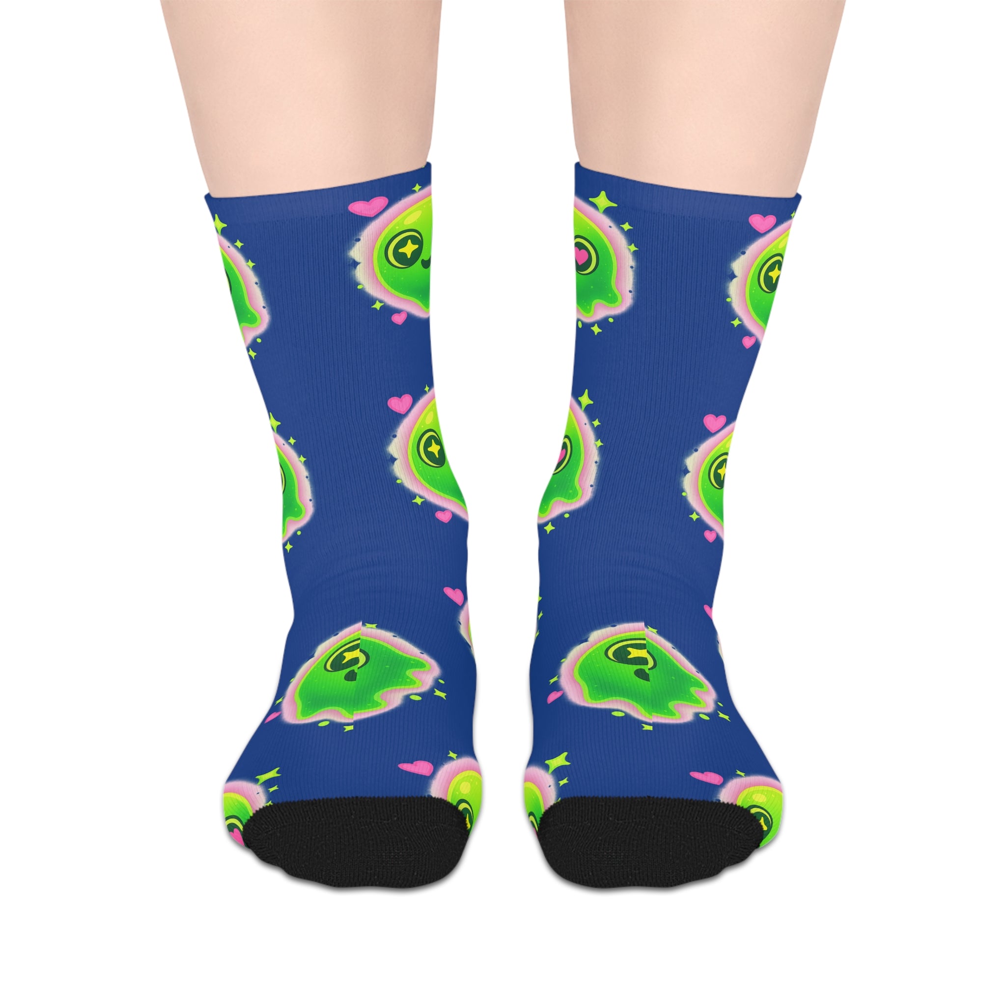 Mid-length Socks Cosmic Gator Face Pattern Neon Green Blue Funny Gaming Florida Man Vaporwave Swamp Style