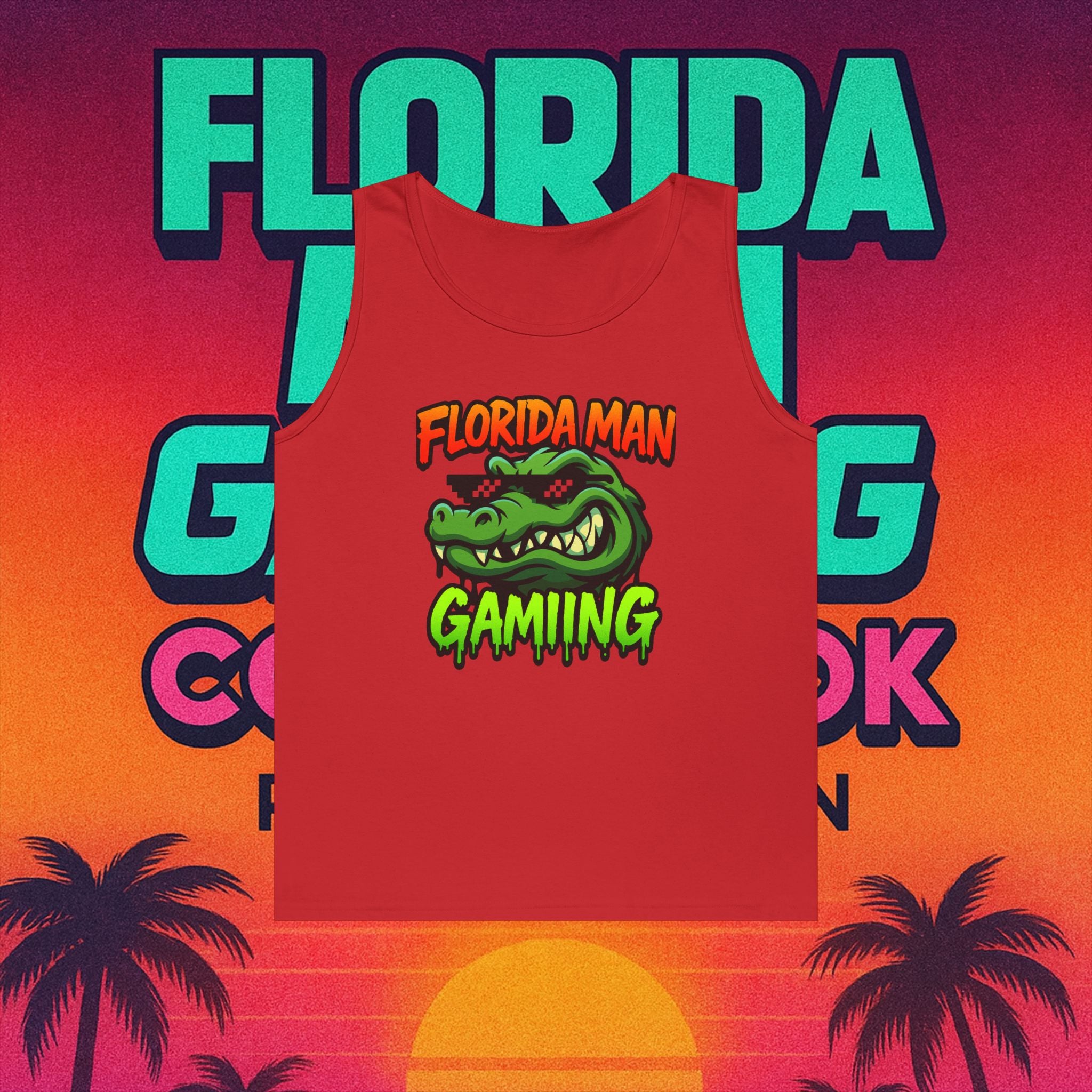 Florida Man Gaming Unisex Heavy Cotton Tank Top, Fun Summer Apparel, Gamer Gift, Casual Wear, Florida Themed Clothing
