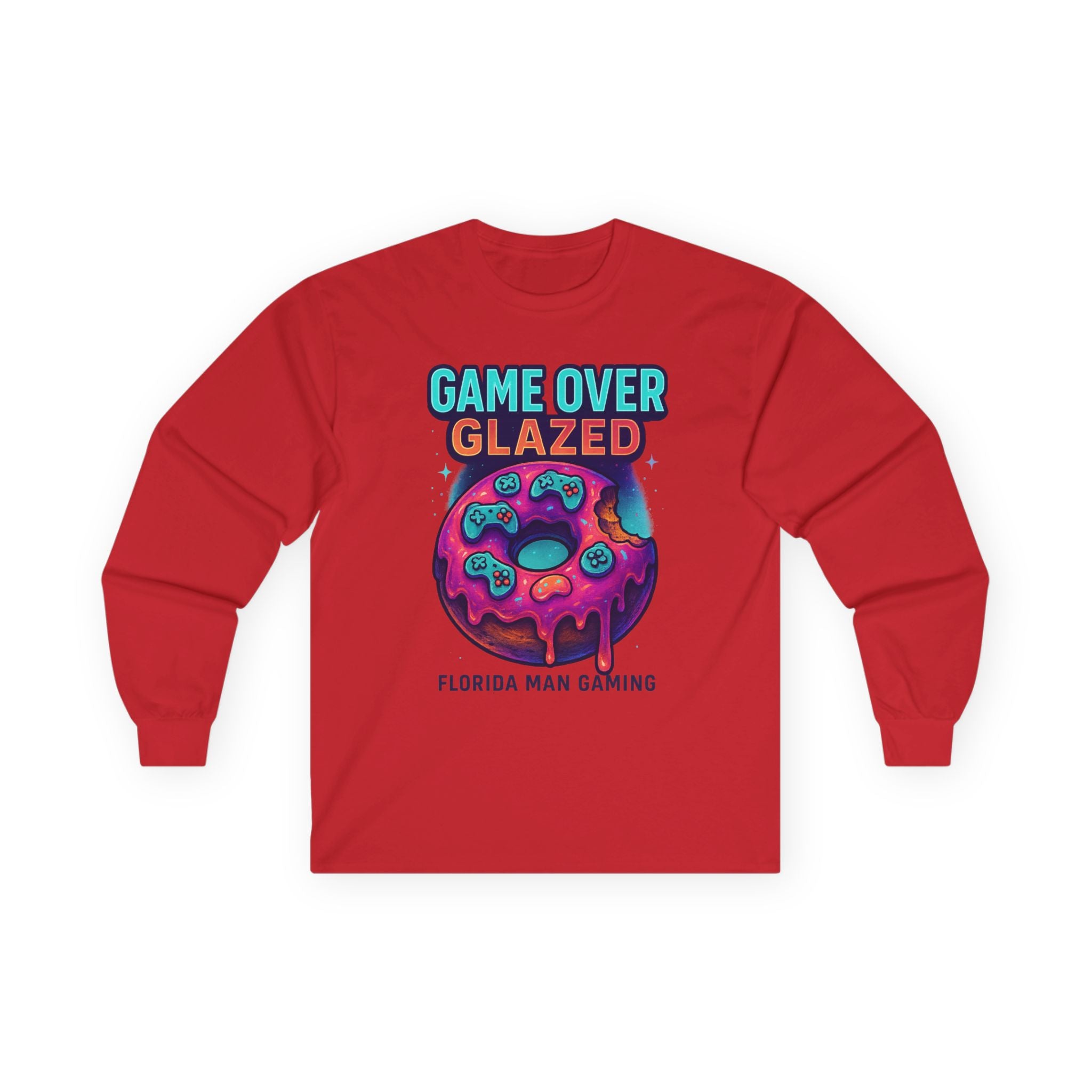 Game Over Glazed Gaming Long Sleeve Tee, Gamer Shirt, Unisex Cotton Tee, Video Game Gift, Retro Gaming Apparel, Fun Gift for Gamers