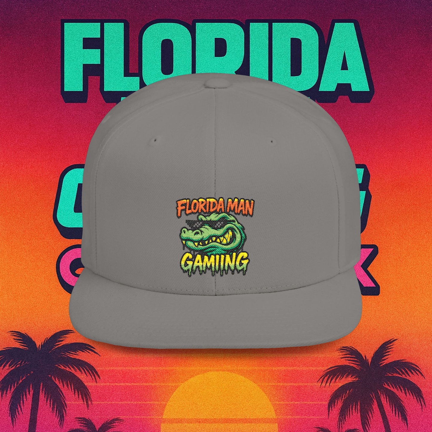 Florida Man Gaming Snapback Hat, Trendy Flat Bill Cap, Fun Gaming Accessory, Perfect for Gifts, Casual Style, Summer Vibes