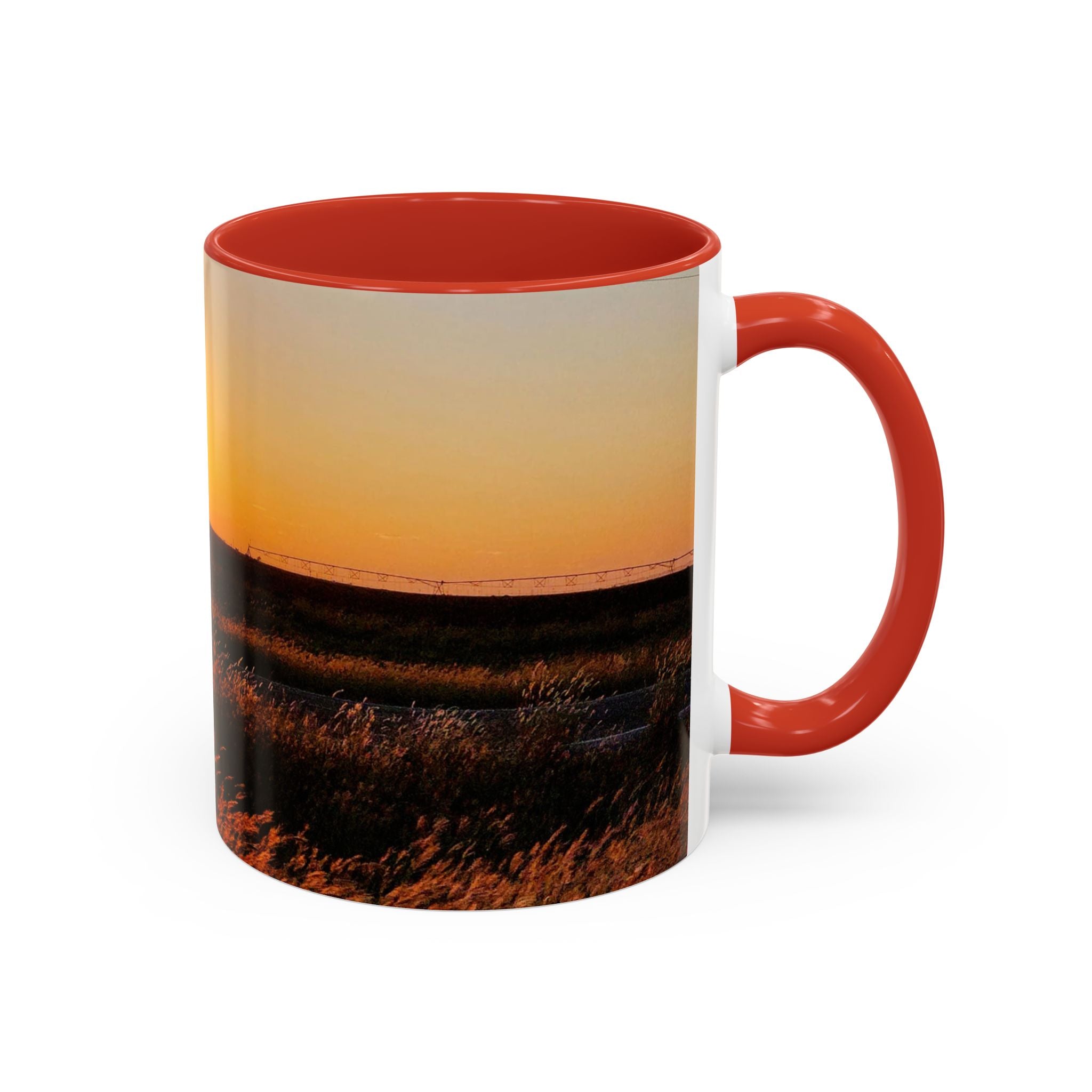 Sunset Prairie Accent Coffee Mug — Warm Sunrise Landscape 11/15oz