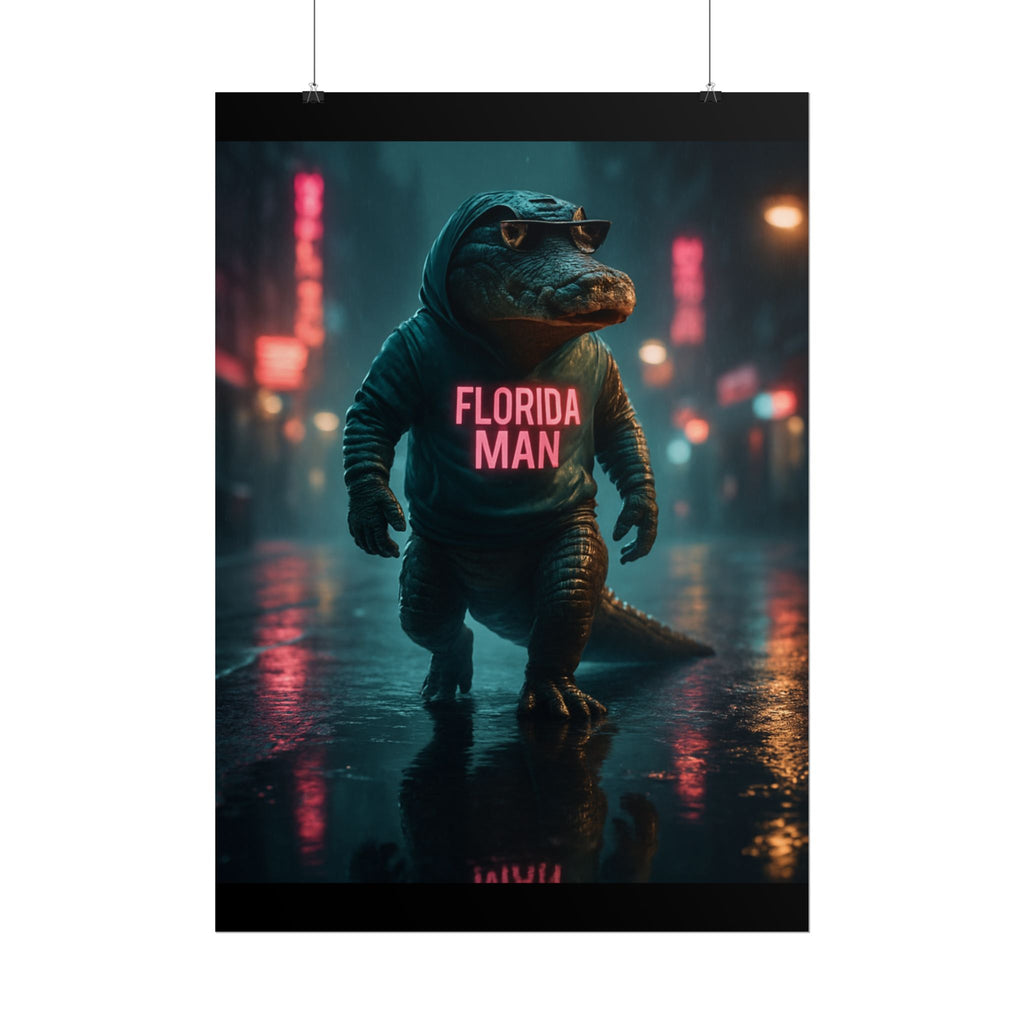 Rolled Posters - Florida Man Gaming Alligator Cyberpunk 3D Render