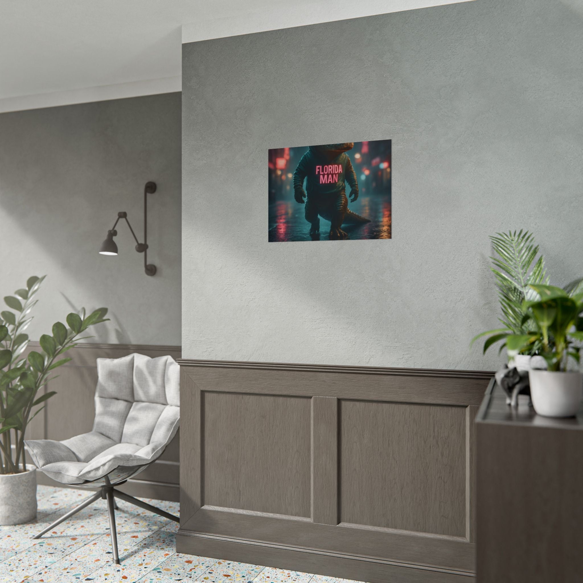 Rolled Posters - Florida Man Gaming Alligator Cyberpunk 3D Render