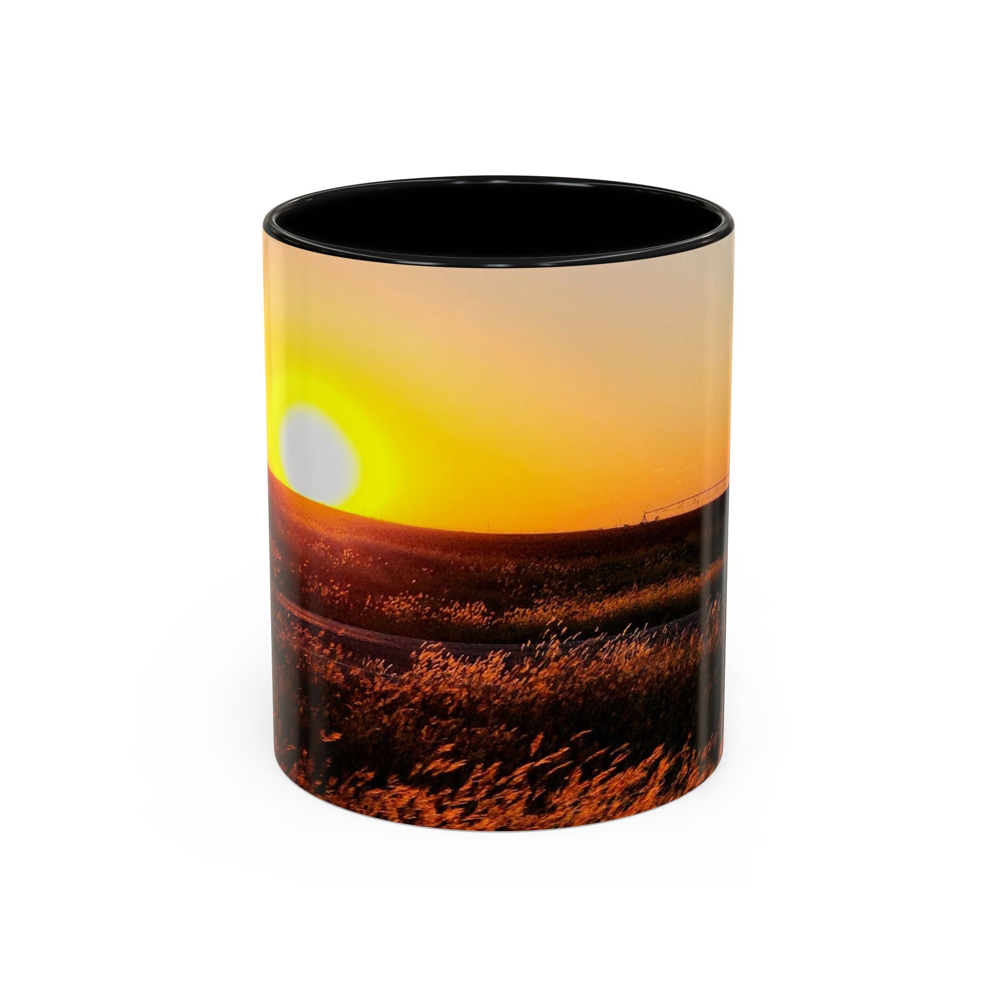 Sunset Prairie Accent Coffee Mug — Warm Sunrise Landscape 11/15oz