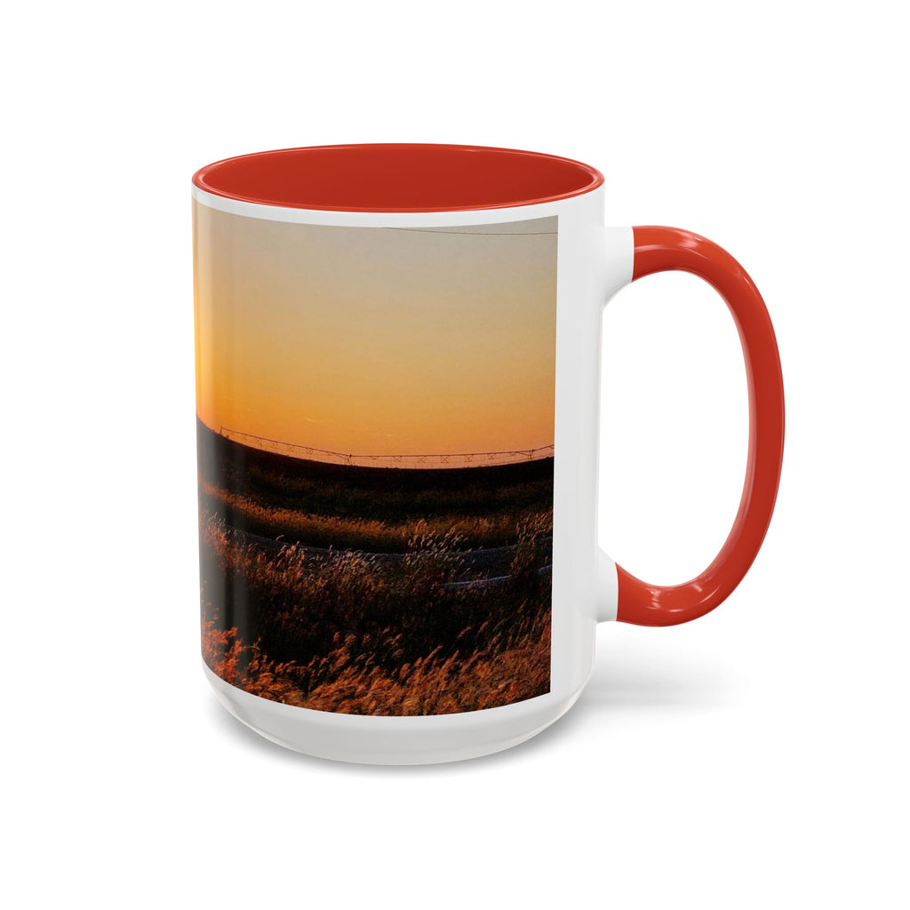 Sunset Prairie Accent Coffee Mug — Warm Sunrise Landscape 11/15oz