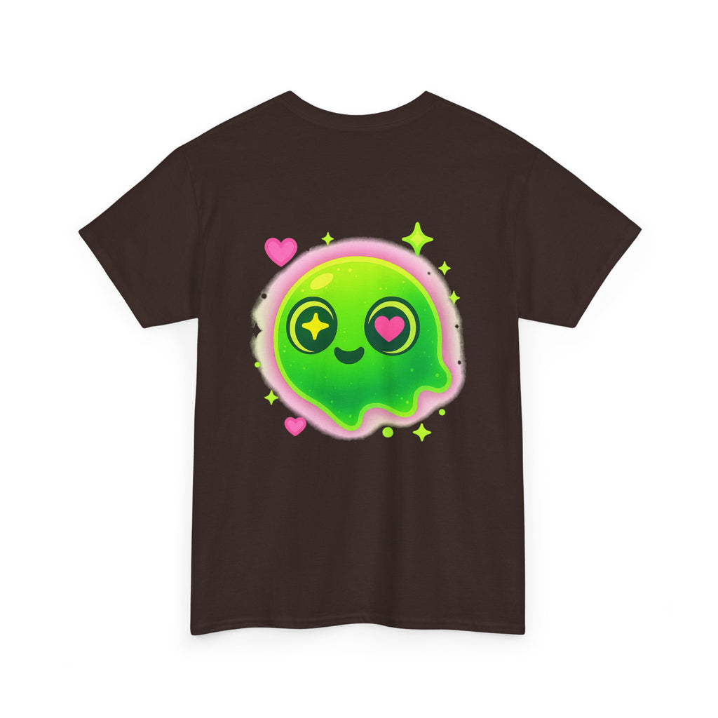 Neon Green Blob Unisex Tee - Cute Cartoonish Design with Hearts and Stars