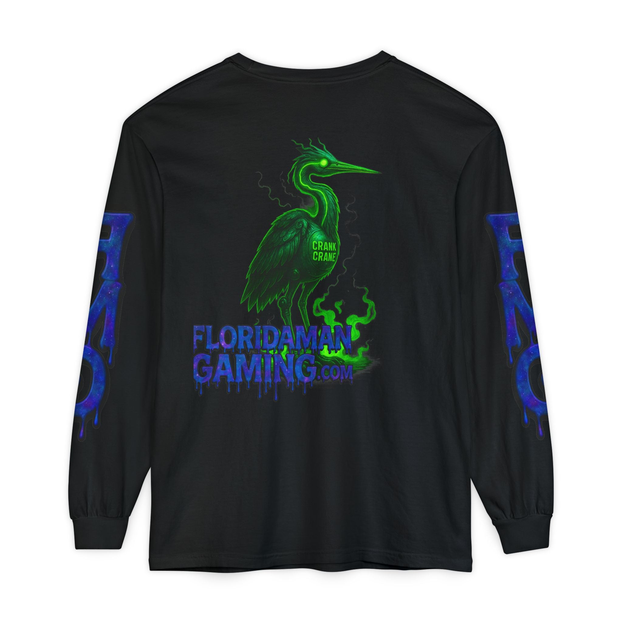FloridaMan Gaming Long Sleeve Tee — Neon Heron Logo Sleeve Graphic Shirt