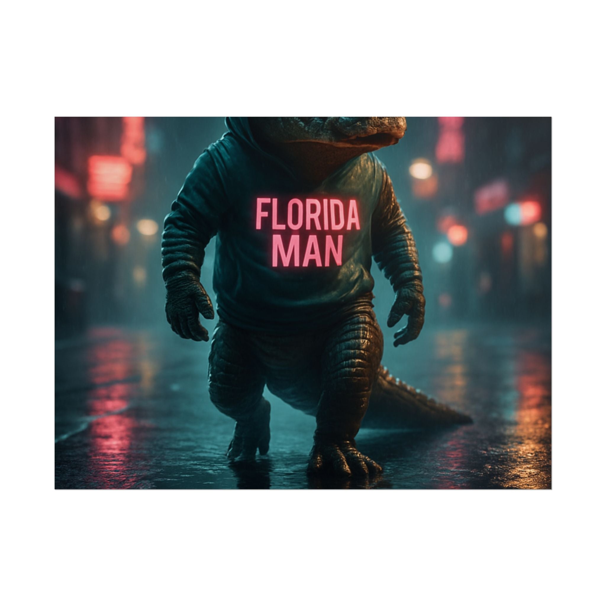 Rolled Posters - Florida Man Gaming Alligator Cyberpunk 3D Render