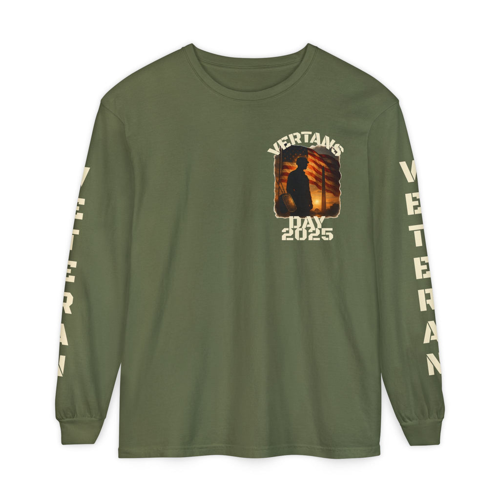Veteran Tribute Long Sleeve T-Shirt — Patriotic Flag & Poem Design