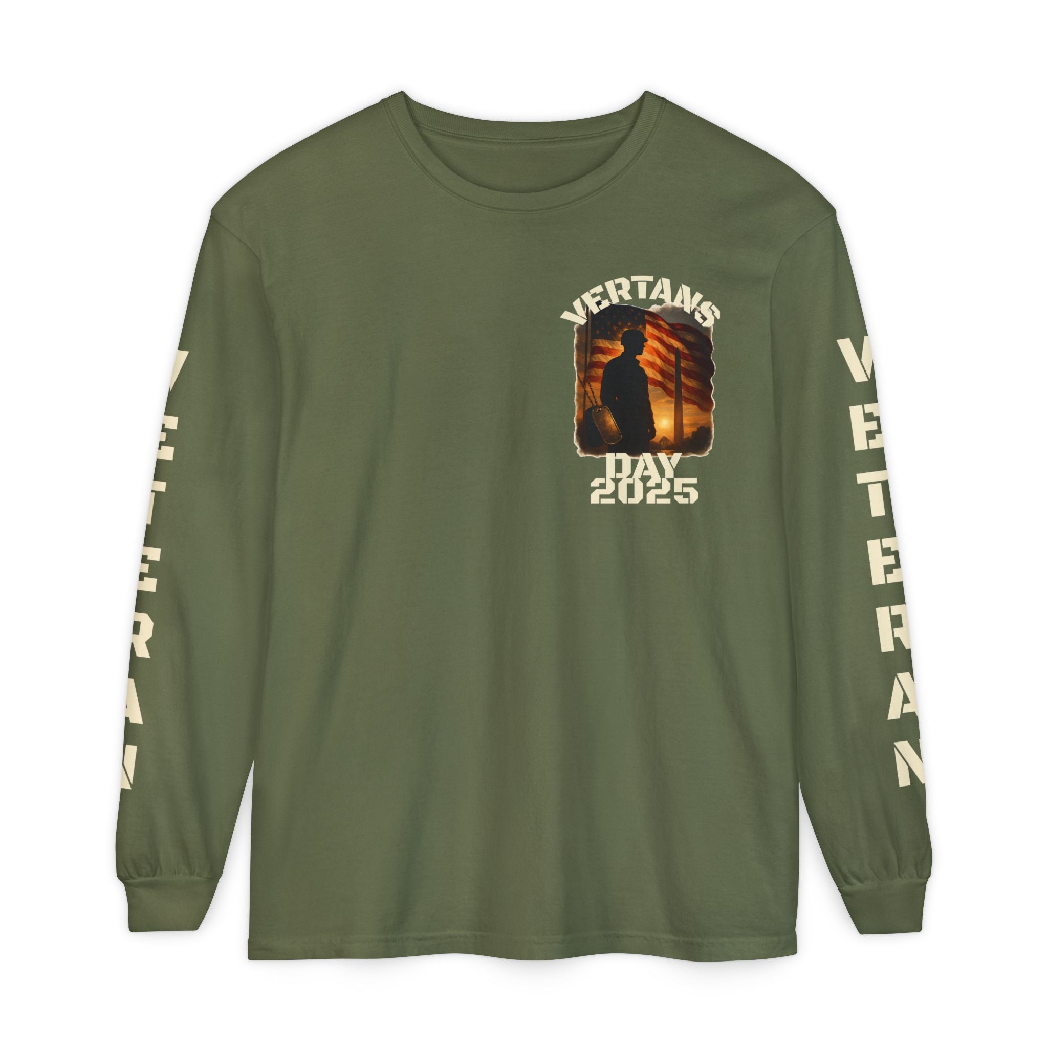 Veteran Tribute Long Sleeve T-Shirt — Patriotic Flag & Poem Design