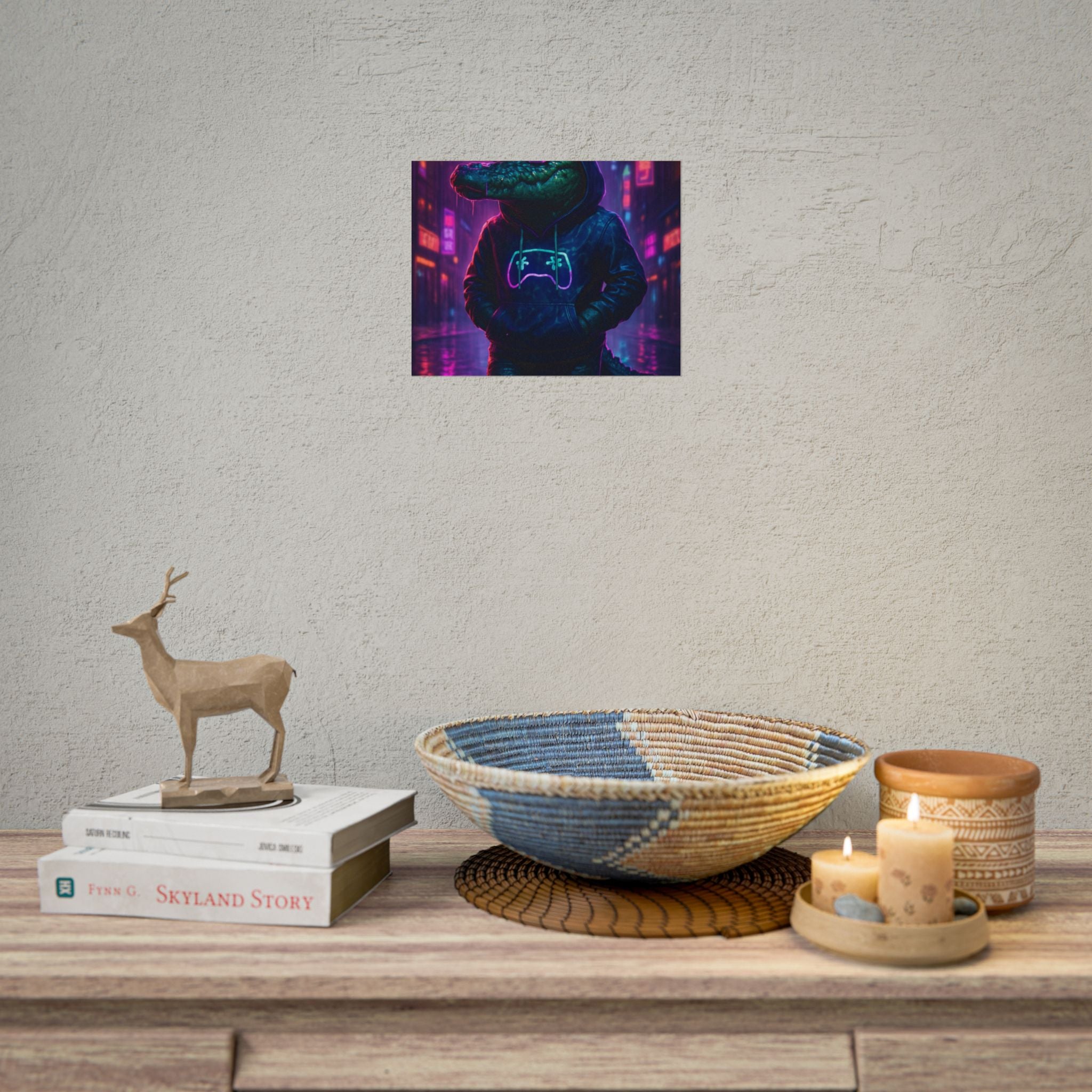 Rolled Posters - Florida Man Gaming Alligator Neon Gamer Hoodie Poster Print