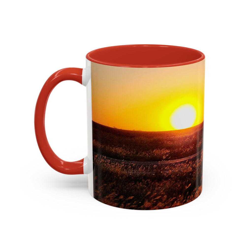 Sunset Prairie Accent Coffee Mug — Warm Sunrise Landscape 11/15oz