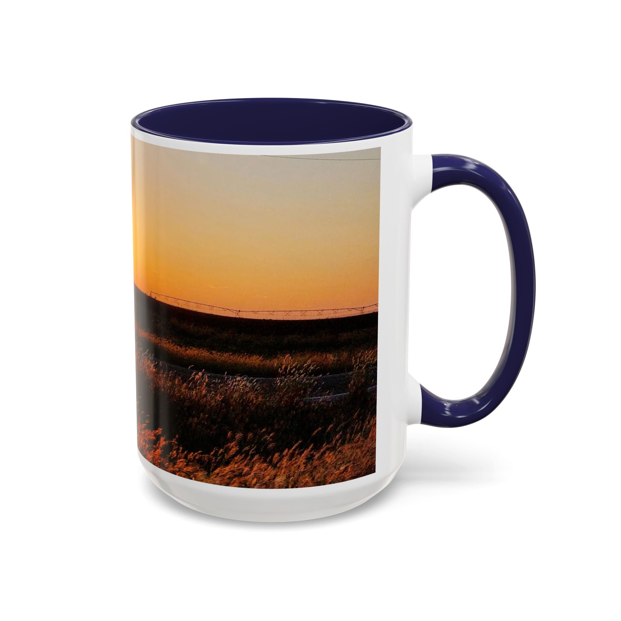Sunset Prairie Accent Coffee Mug — Warm Sunrise Landscape 11/15oz