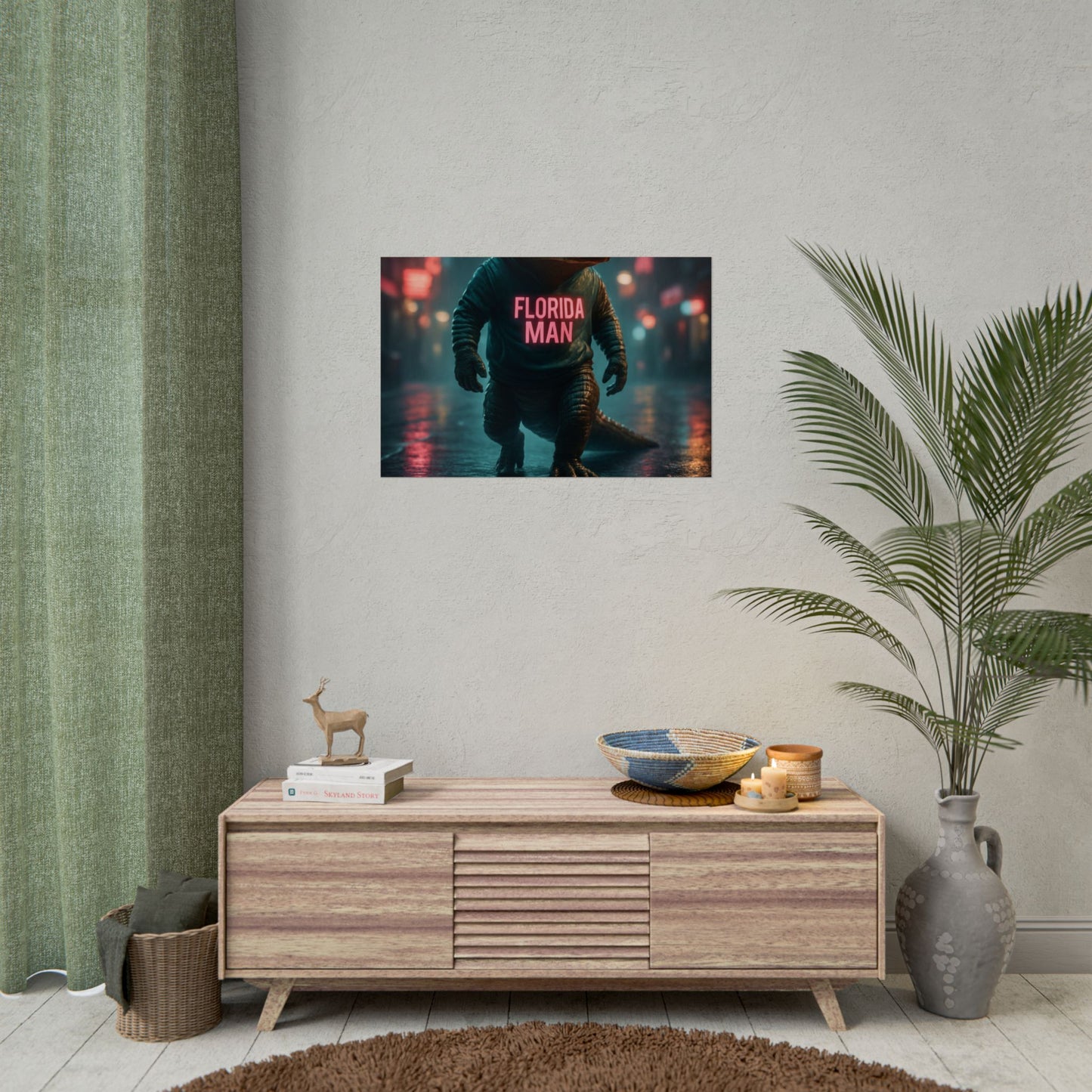 Rolled Posters - Florida Man Gaming Alligator Cyberpunk 3D Render
