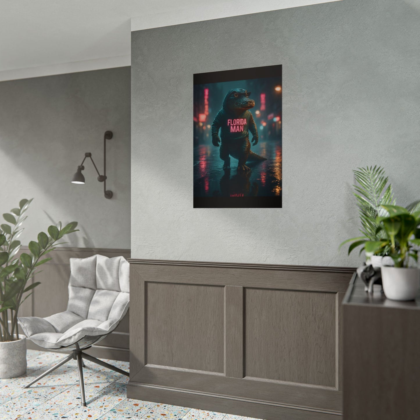 Rolled Posters - Florida Man Gaming Alligator Cyberpunk 3D Render
