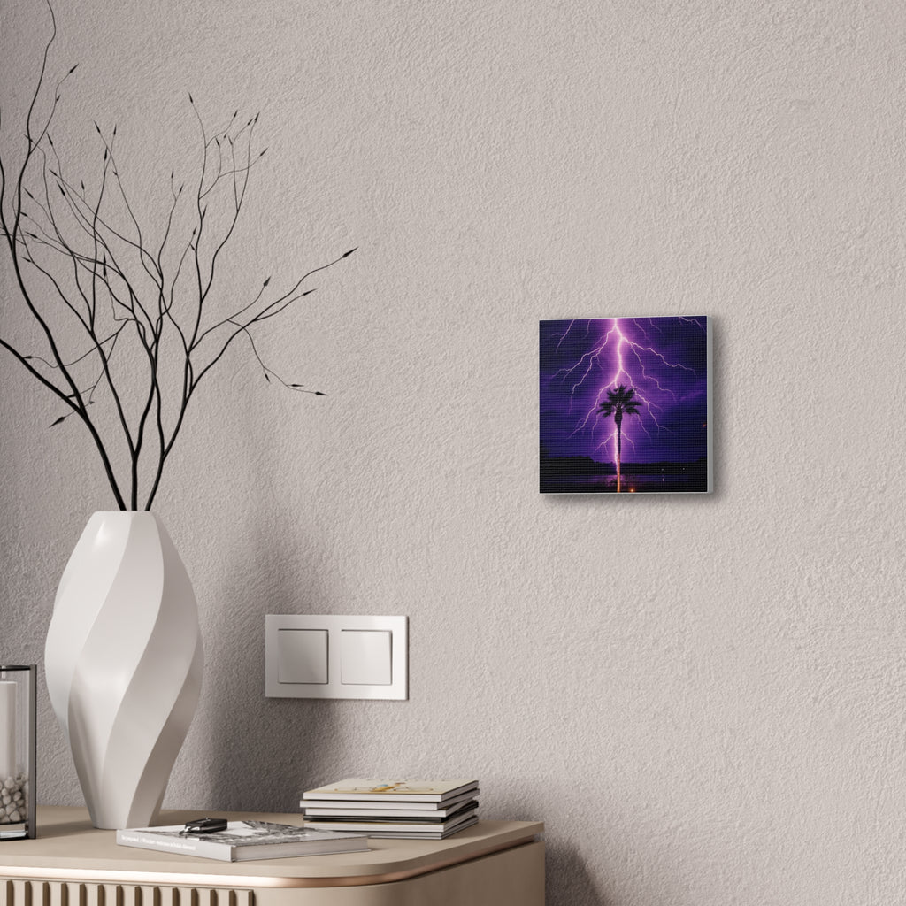 Purple Lightning Palm Tree Canvas Wall Art — Storm Photography Stretched Canvas