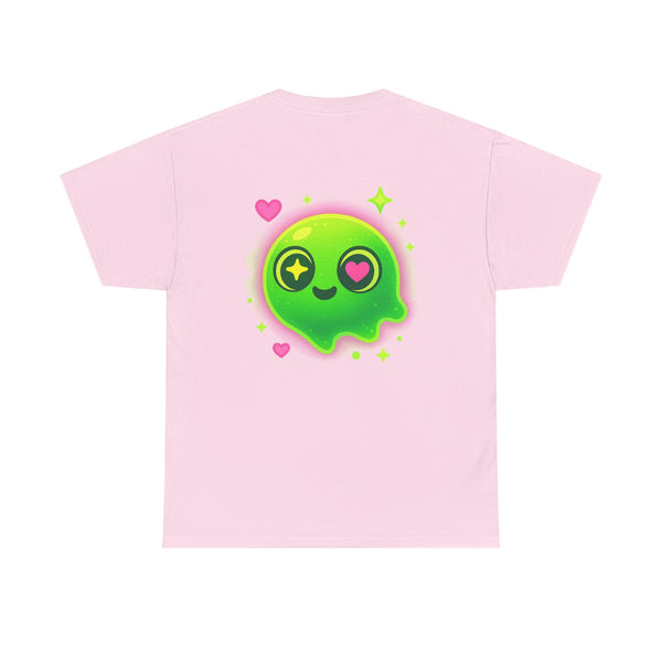 Neon Green Blob Unisex Tee - Cute Cartoonish Design with Hearts and Stars