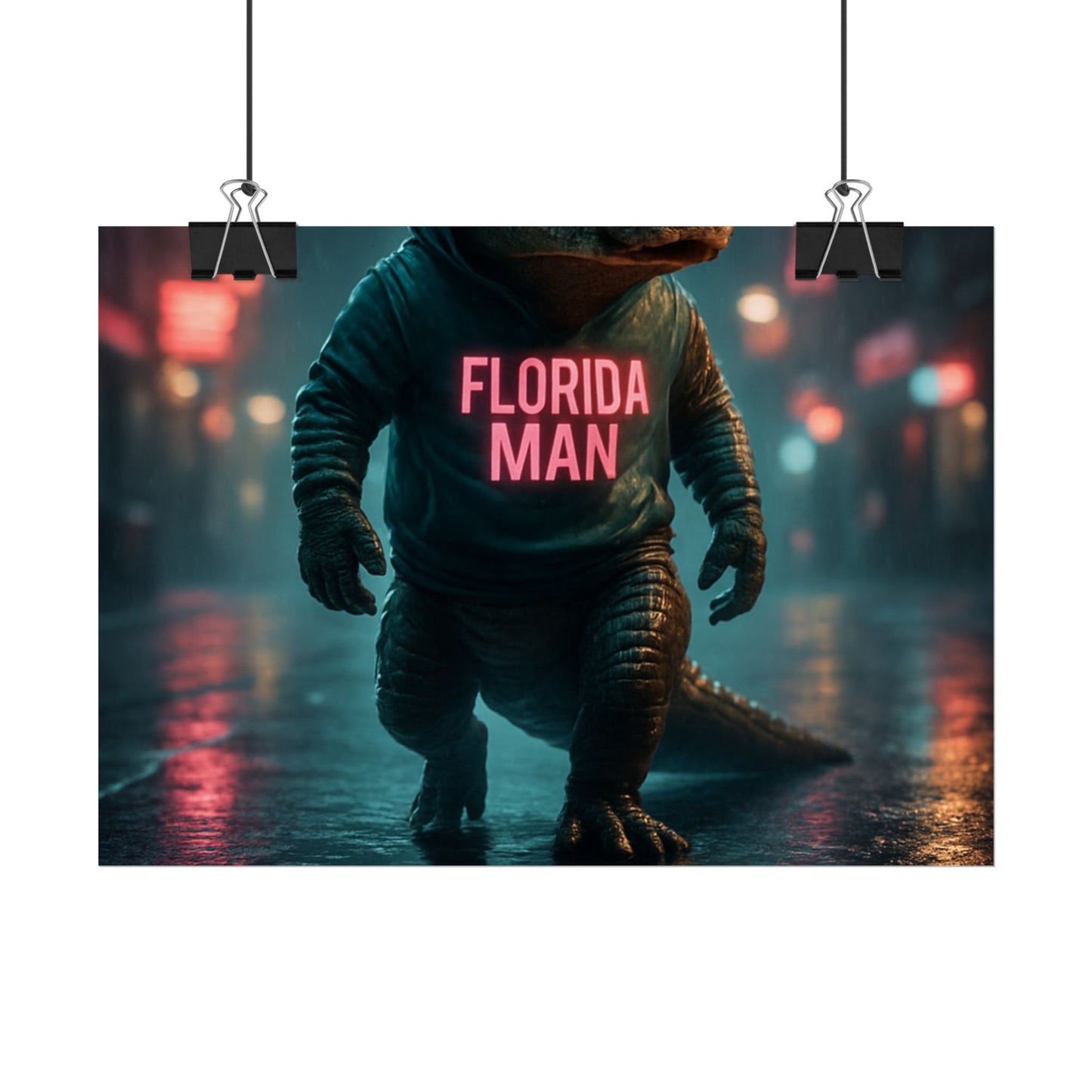 Rolled Posters - Florida Man Gaming Alligator Cyberpunk 3D Render