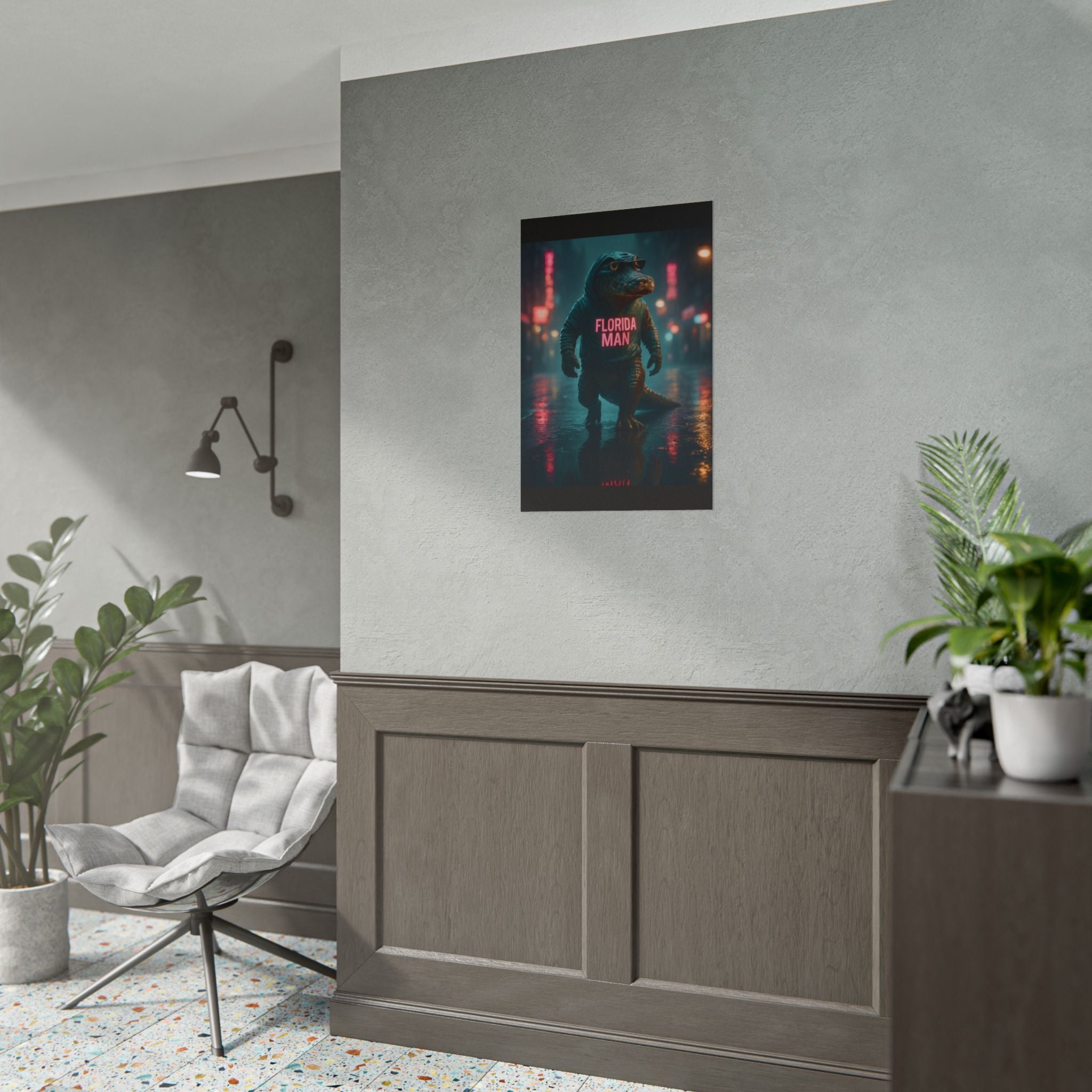 Rolled Posters - Florida Man Gaming Alligator Cyberpunk 3D Render