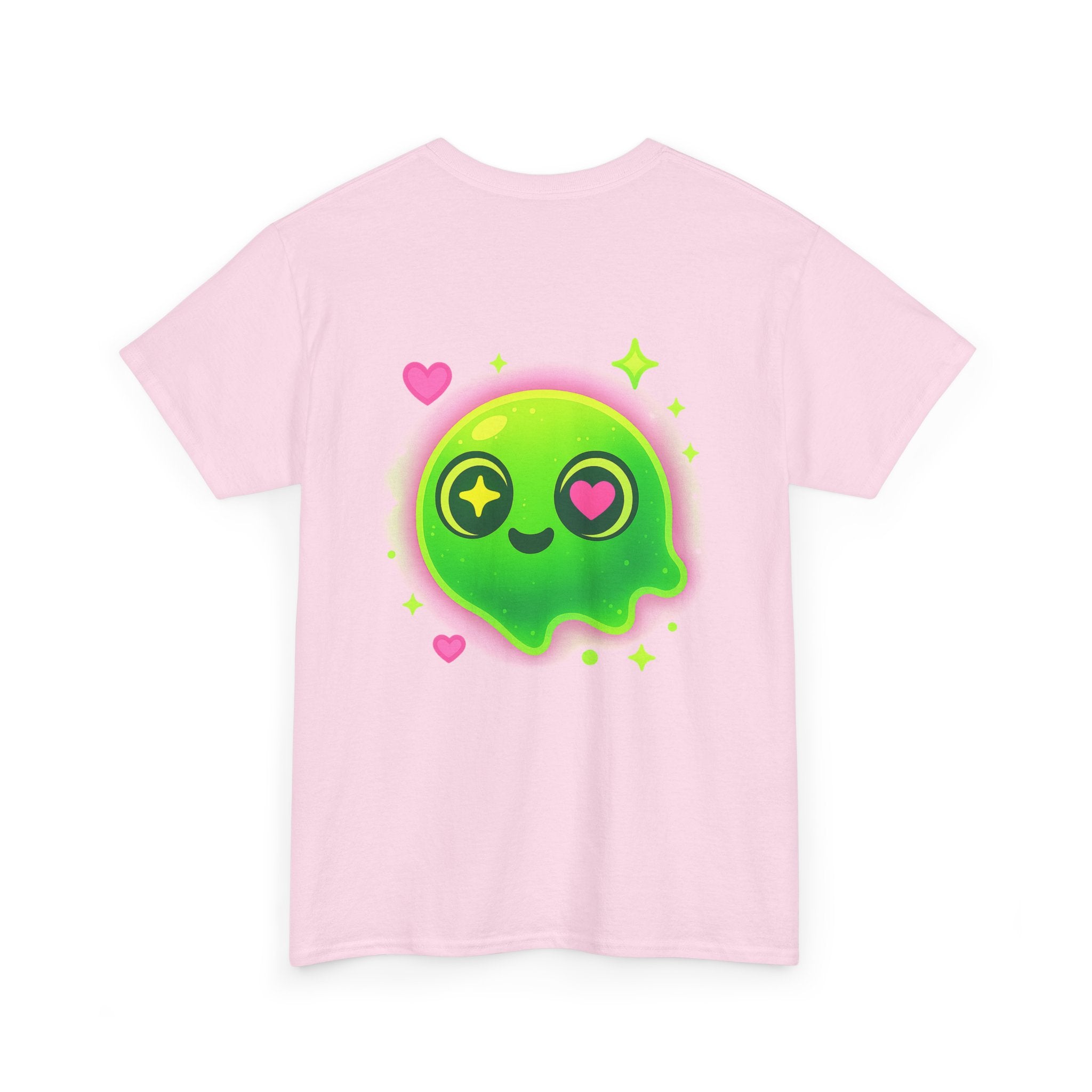 Neon Green Blob Unisex Tee - Cute Cartoonish Design with Hearts and Stars