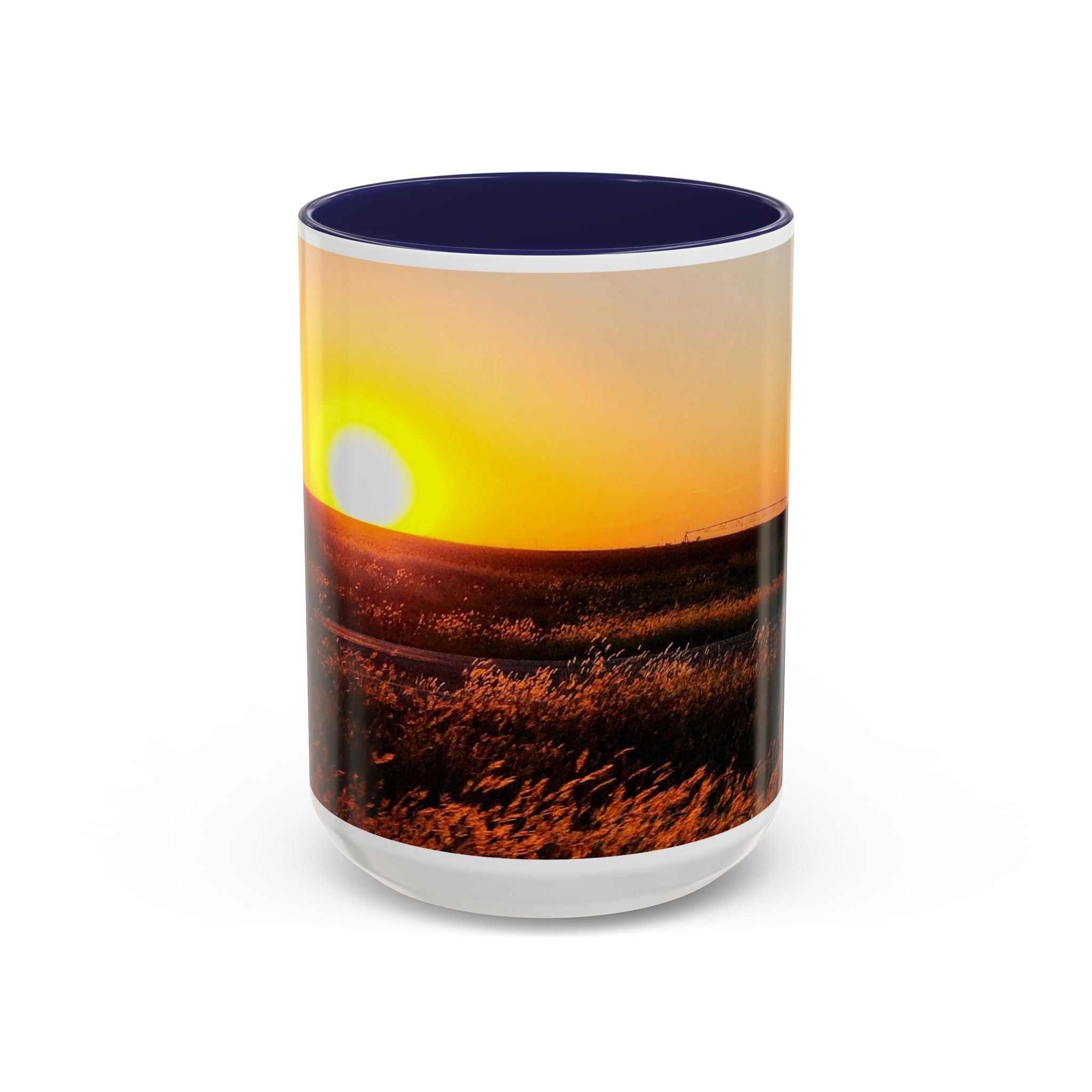 Sunset Prairie Accent Coffee Mug — Warm Sunrise Landscape 11/15oz