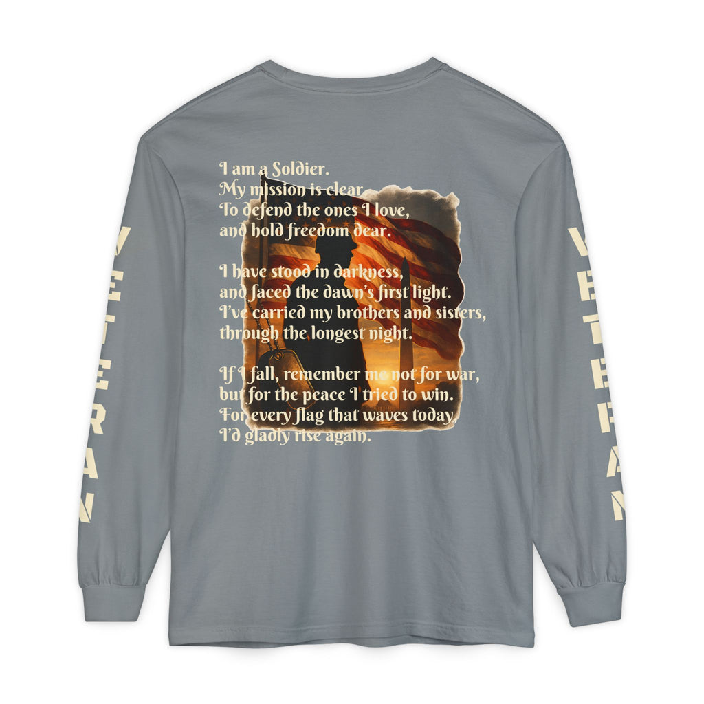 Veteran Tribute Long Sleeve T-Shirt — Patriotic Flag & Poem Design