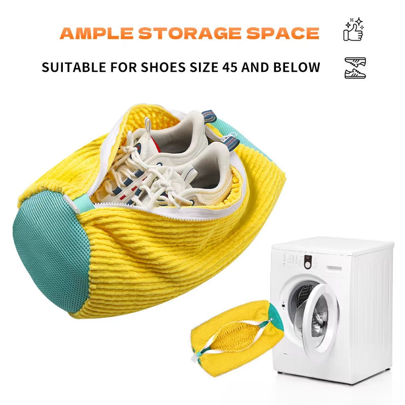 2Pcs Shoe Washing Bag Washing Machine Laundry Bags Closure Shoes Cleaning Bag Fluffy Fibers Sneaker Protector Laundry Drying Bag