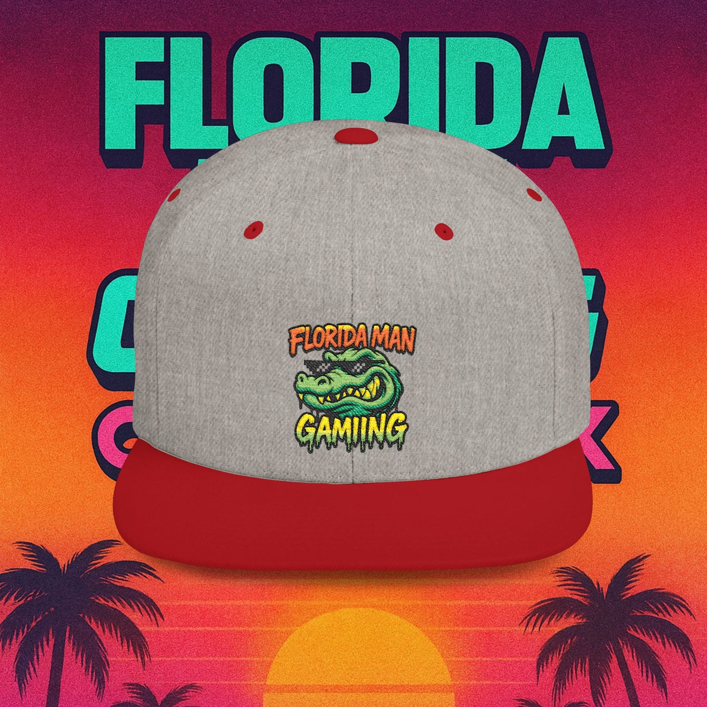 Florida Man Gaming Snapback Hat, Trendy Flat Bill Cap, Fun Gaming Accessory, Perfect for Gifts, Casual Style, Summer Vibes