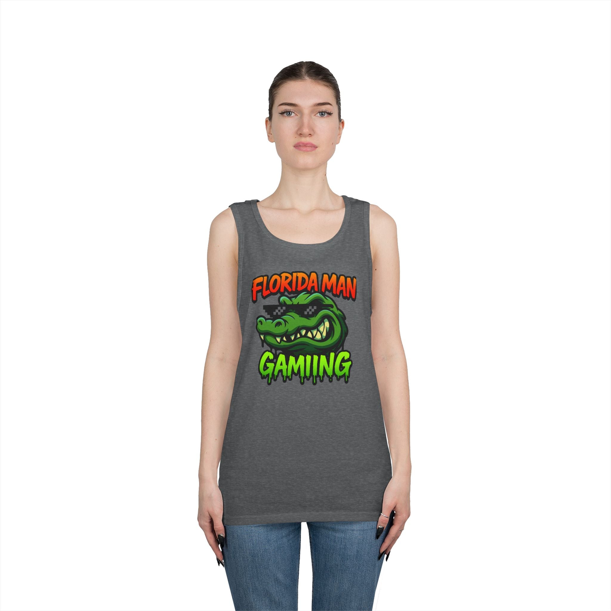 Florida Man Gaming Unisex Heavy Cotton Tank Top, Fun Summer Apparel, Gamer Gift, Casual Wear, Florida Themed Clothing