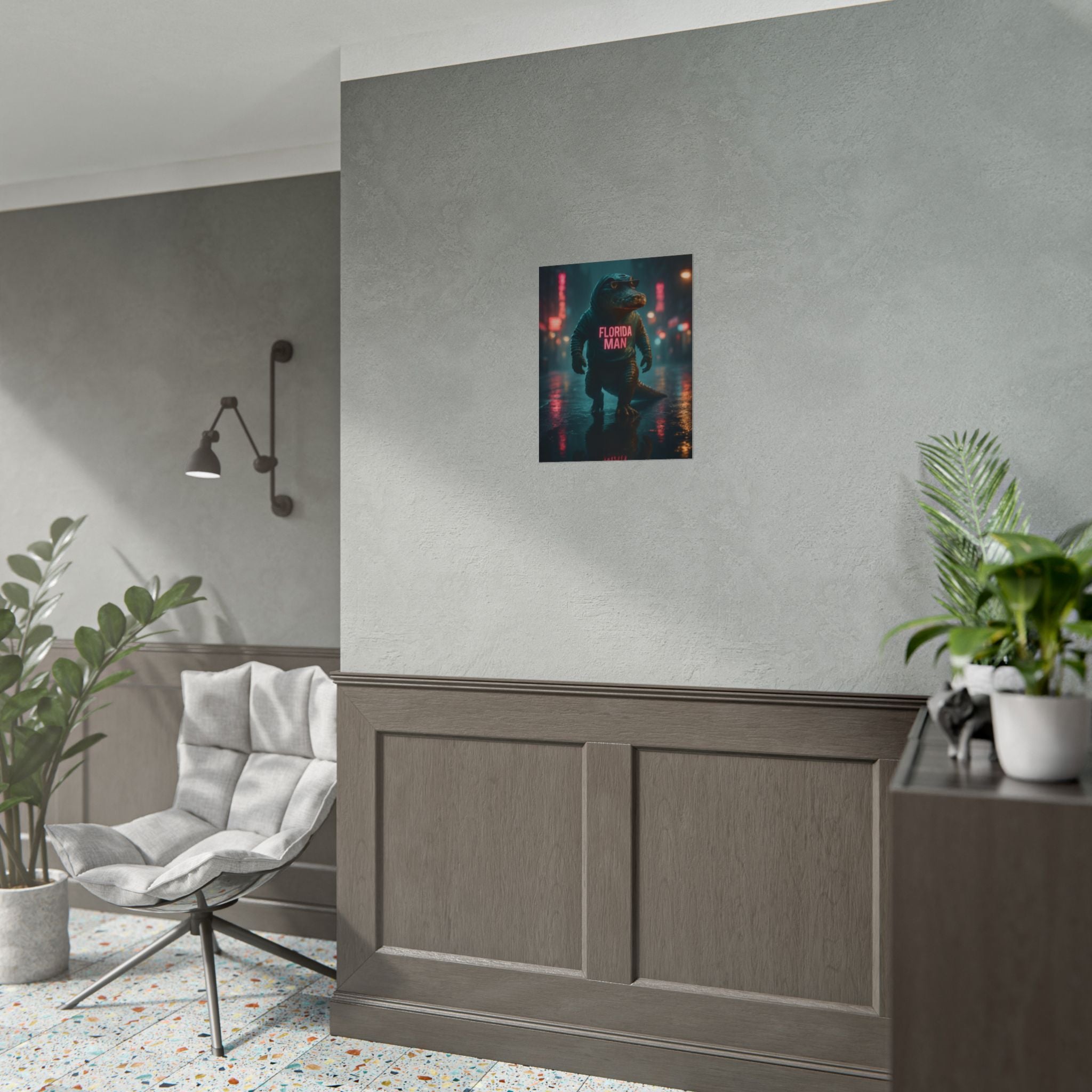 Rolled Posters - Florida Man Gaming Alligator Cyberpunk 3D Render