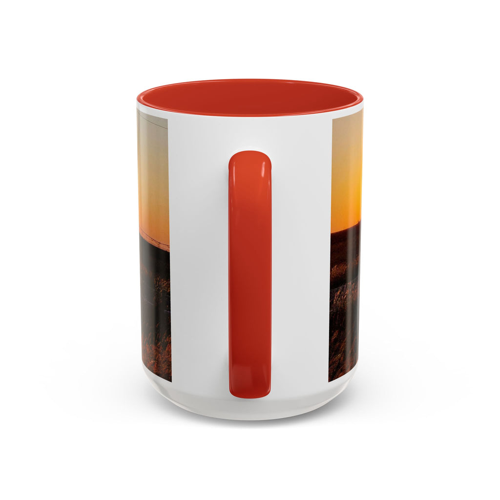 Sunset Prairie Accent Coffee Mug — Warm Sunrise Landscape 11/15oz