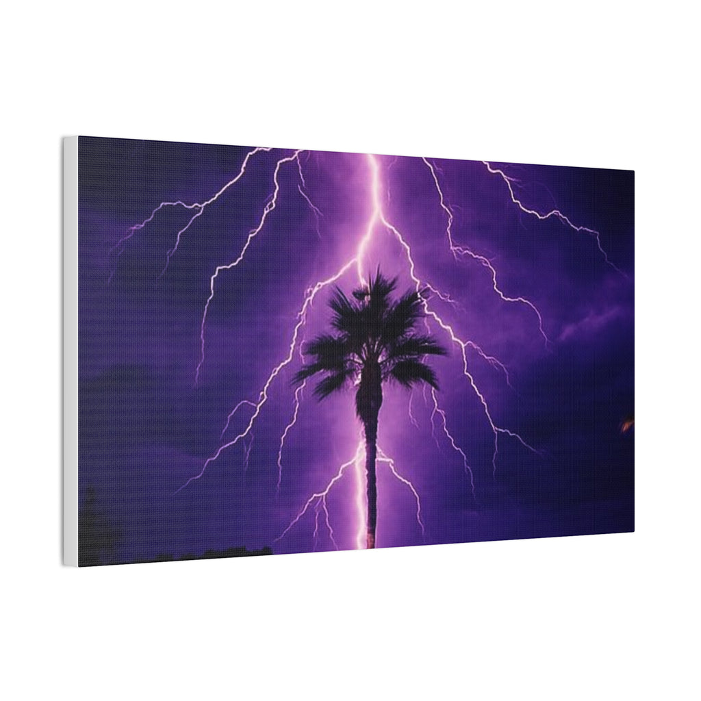 Purple Lightning Palm Tree Canvas Wall Art — Storm Photography Stretched Canvas