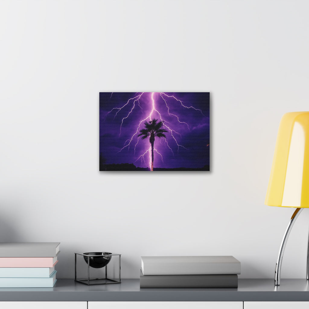 Purple Lightning Palm Tree Canvas Wall Art — Storm Photography Stretched Canvas