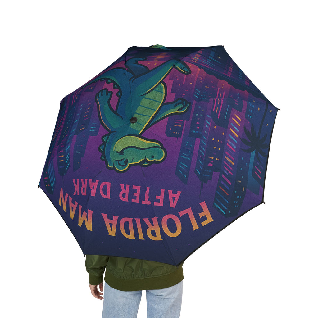 Foldable Umbrella — 'Florida Man After Dark' Neon Gator Rain Umbrella