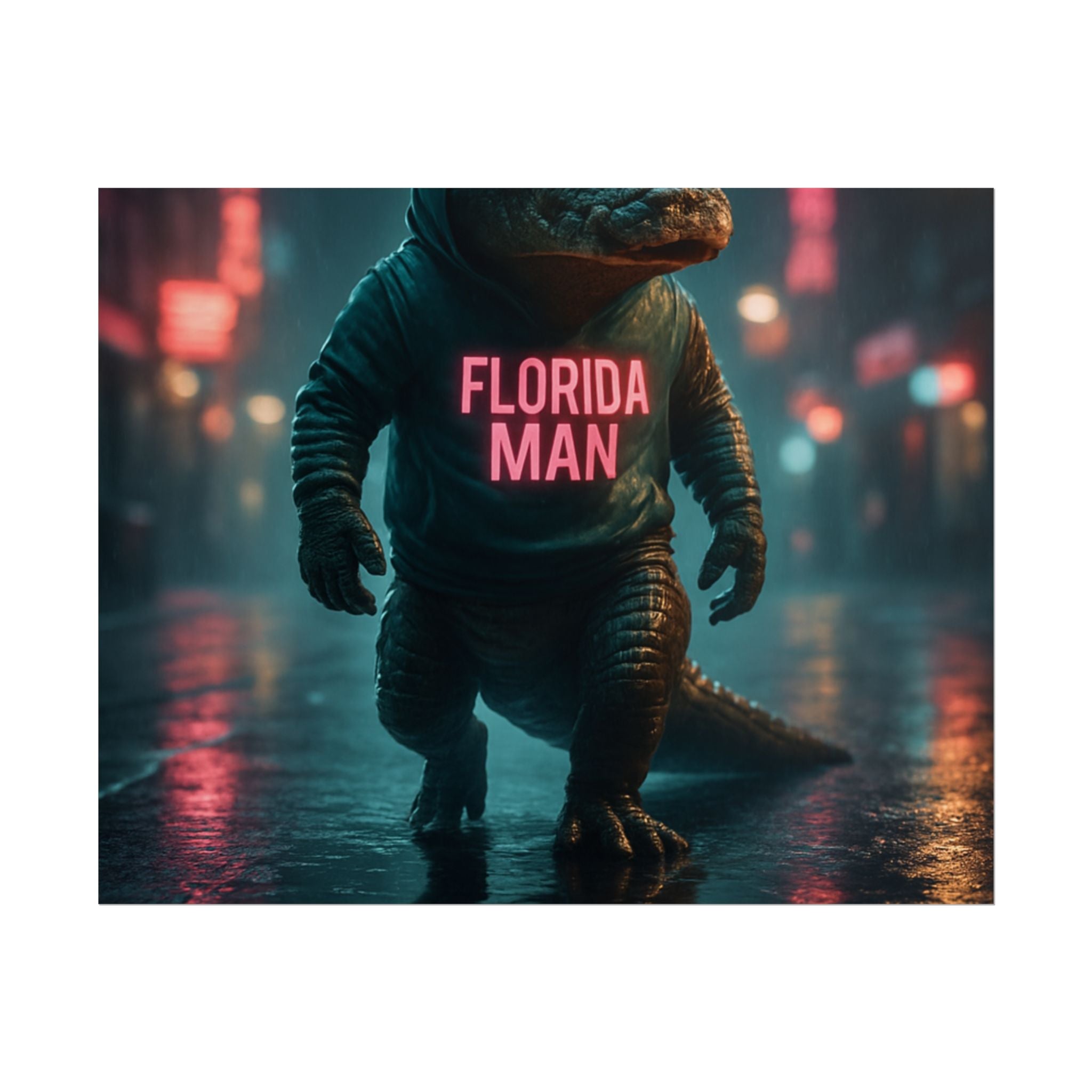 Rolled Posters - Florida Man Gaming Alligator Cyberpunk 3D Render
