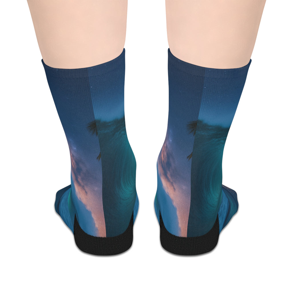 Ocean Wave Mid-Length Socks, Unique Gift for Beach Lovers, Cozy Socks for Summer, Perfect for Daily Wear or Festivals