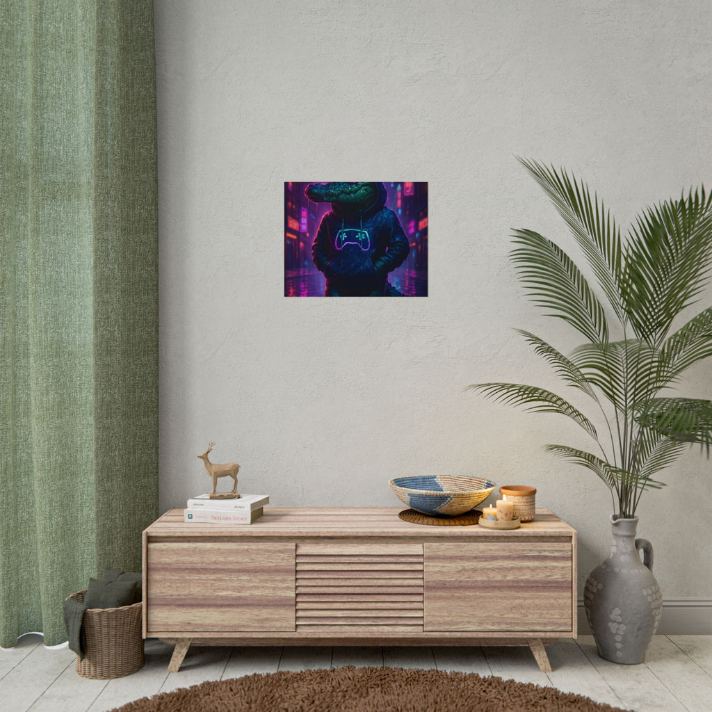 Rolled Posters - Florida Man Gaming Alligator Neon Gamer Hoodie Poster Print