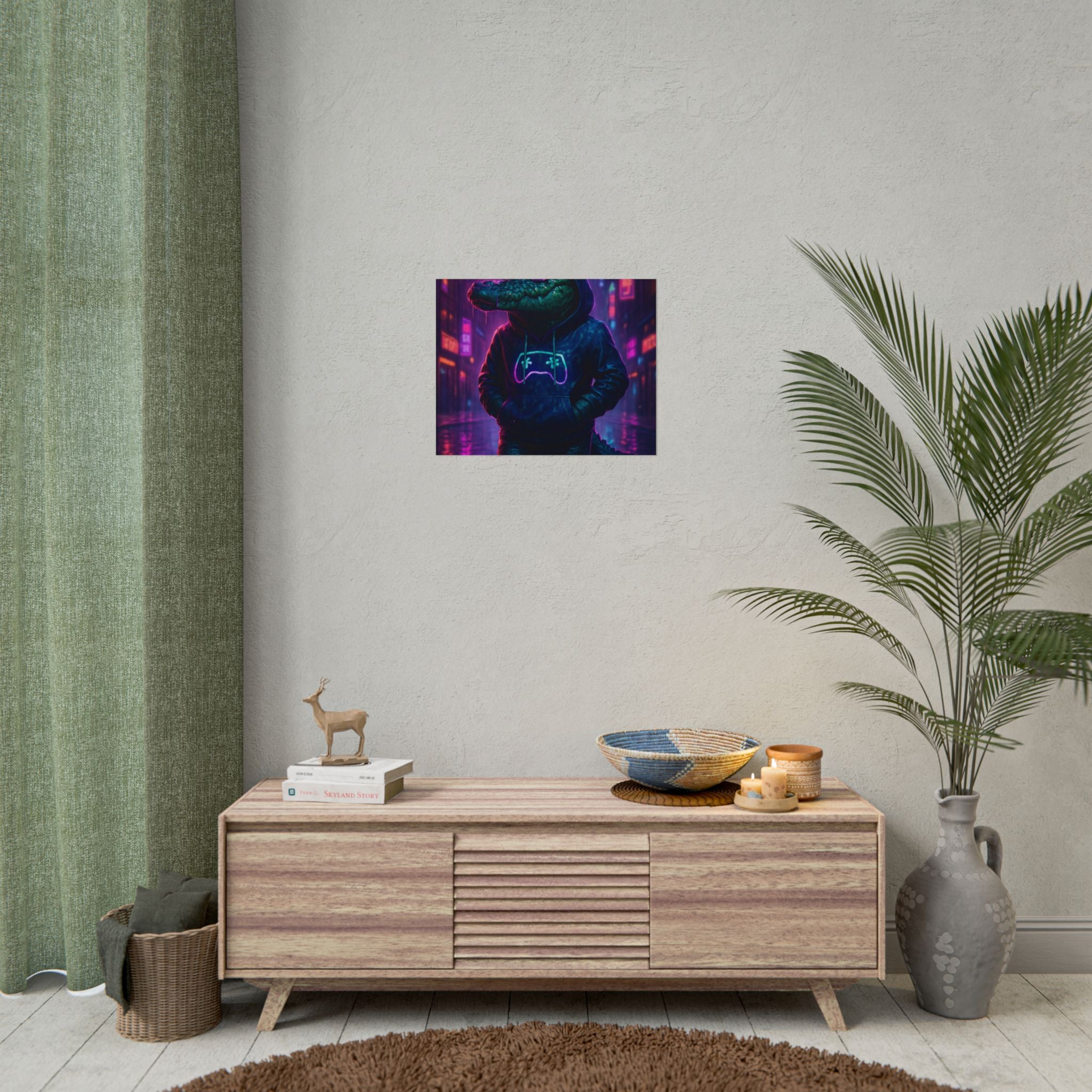 Rolled Posters - Florida Man Gaming Alligator Neon Gamer Hoodie Poster Print